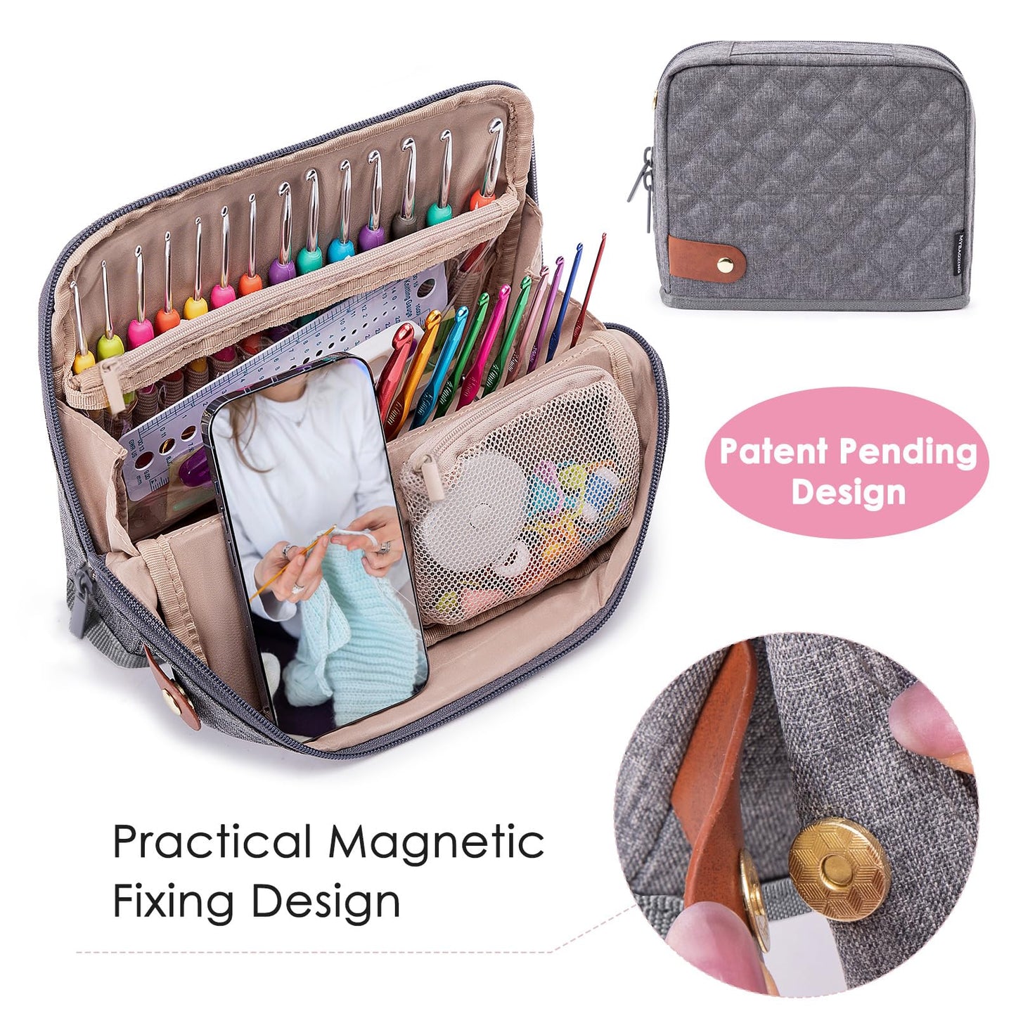 82Pcs Crochet Hook Set with Storage Case - Stand Up Crochet Hook Case with 20 Size Crochet Hooks & needles, Crochet Accessories - Crochet Needles Set for Crochet Lovers, Crochet Kit for Beginners