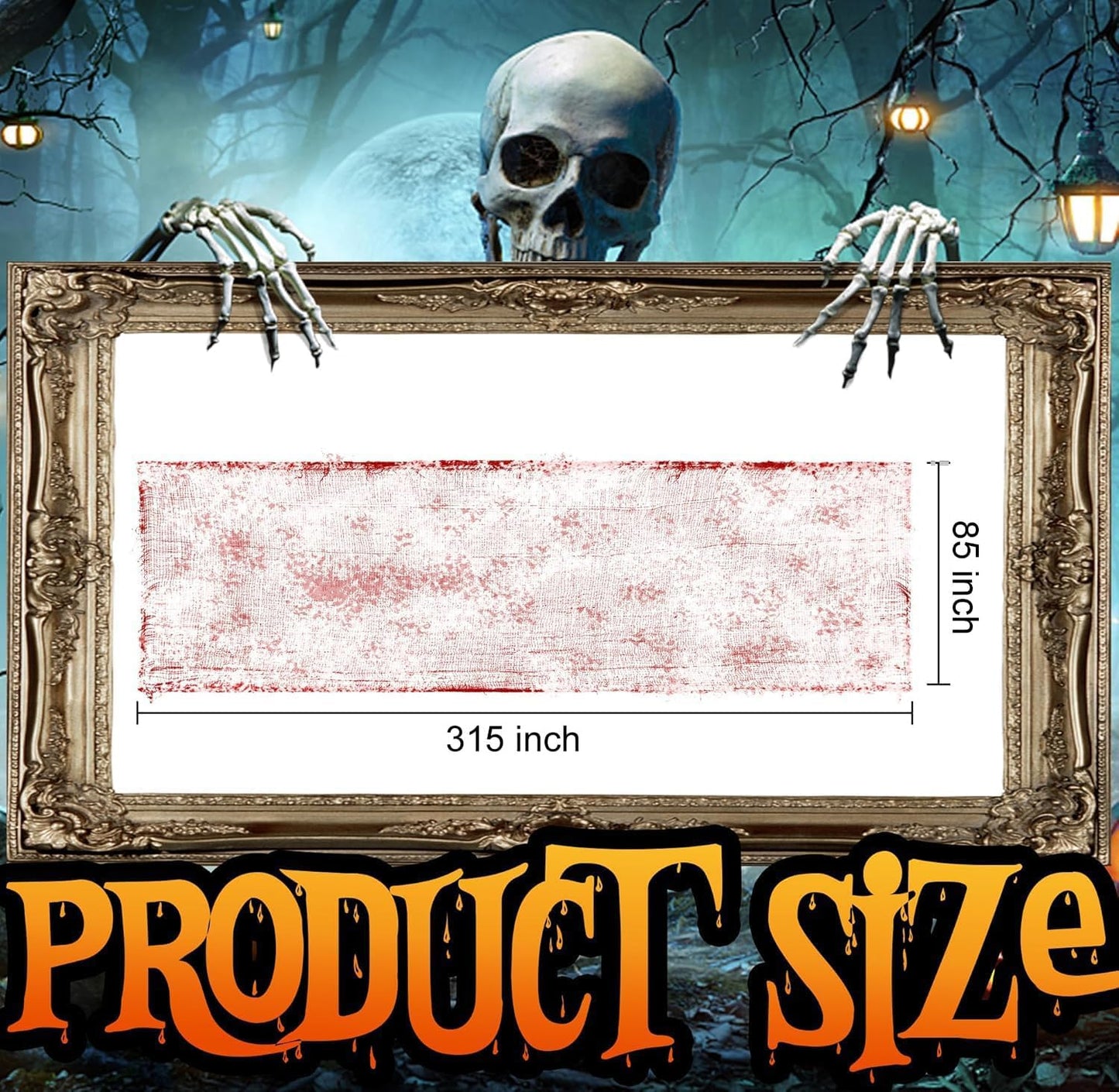 Watayo 315 x 85 Inch Halloween Creepy Blood Cloth - Scary Spooky Cloth with Bloody Prints - Windows Doorways Cover Gauze for Halloween Party Haunted House Decorations