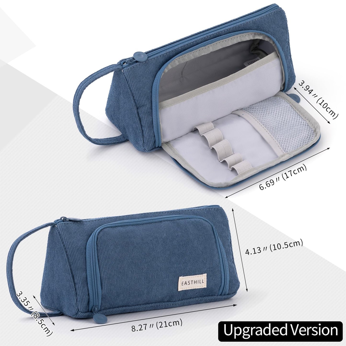 EASTHILL Big Capacity Pencil Case Canvas High Storage Pouch Marker Pen Case Simple Stationery Bag School College Office Organizer for Teens Girls Adults Student-Blue
