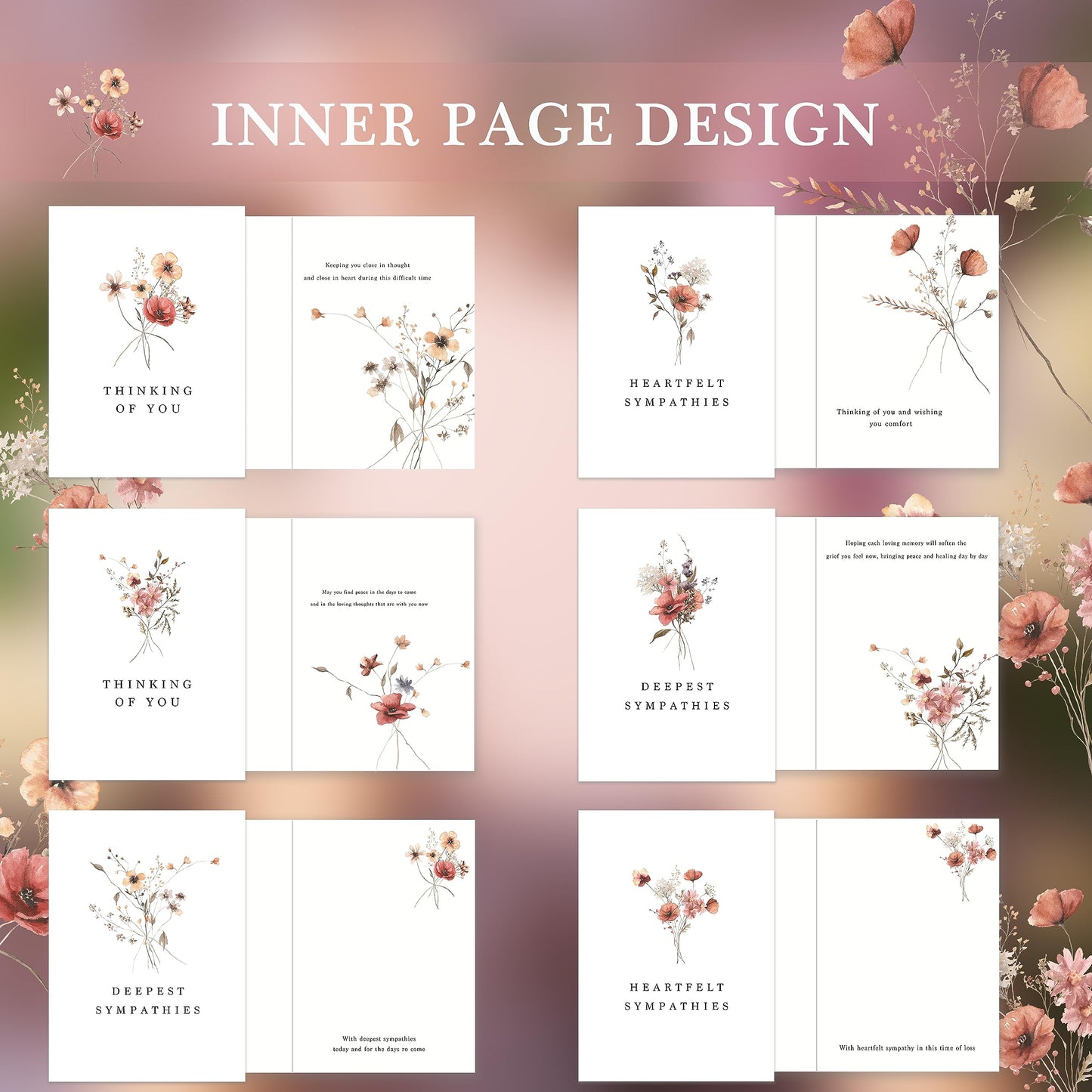 Sympathy Cards with Envelopes,Sympathy Cards Set of 48,Condolence Card with Matching Peel-and-Seal Rustic Envelopes,Each Card Comes with Heartfelt Condolences