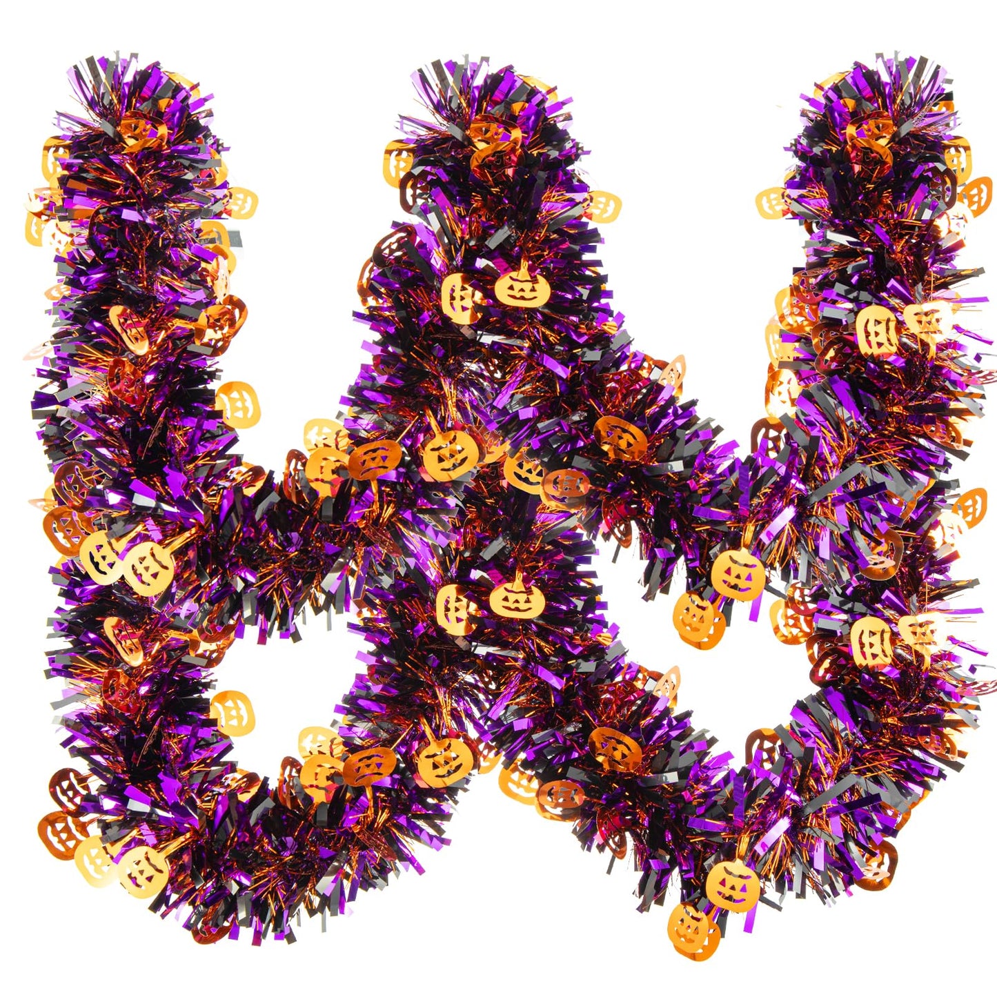 Gloreyan 33FT Halloween Tinsel Garland, Pumpkin Metallic Twist Foil Tinsel Garland Pumpkin Shiny Hanging Decorations for Halloween Party Decoration Supply