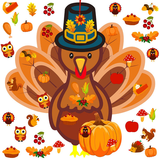 37 Pieces Fall Thanksgiving Felt Craft Kit DIY Turkey Pumpkin Felt Set with 36 Detachable Fall Maple Leaves Squirrel Pine Cones Corns Ornaments for Kids Present Classroom Craft (Classic Style)