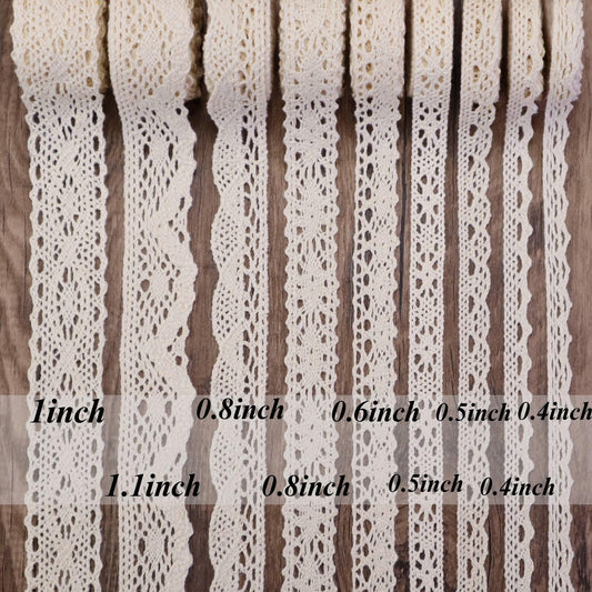 Beige Lace Ribbon 18 Yards Cotton Lace Trim Vintage Crochet Lace Ribbon Trim for Bridal Wedding Decoration Christmas Package DIY Sewing Craft Supply