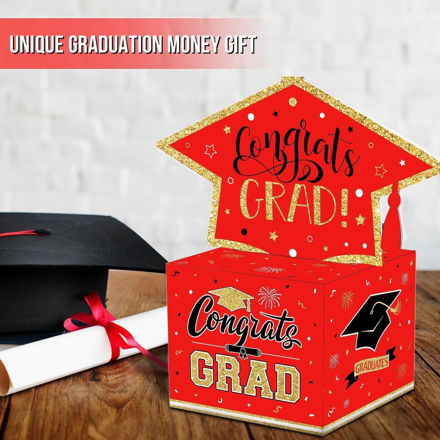 VABAMNA 2026 Graduation Gifts, Class of 2026 Money Gift Box, Funny Surprise Cash Gift Idea Kit for Boys Girls College High School Congrats Grad Black Red