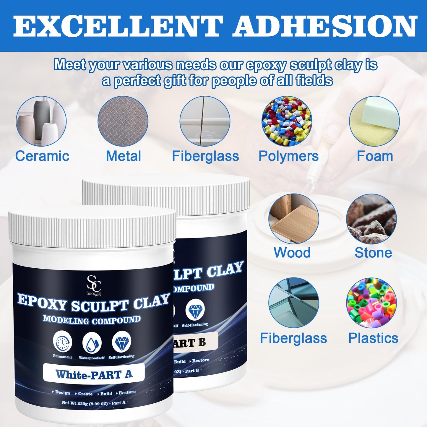 Epoxy Putty Sculpt Clay, 2 Part A & B for Sculpting, Modeling, Building, and Repairing, 1 Pound, White