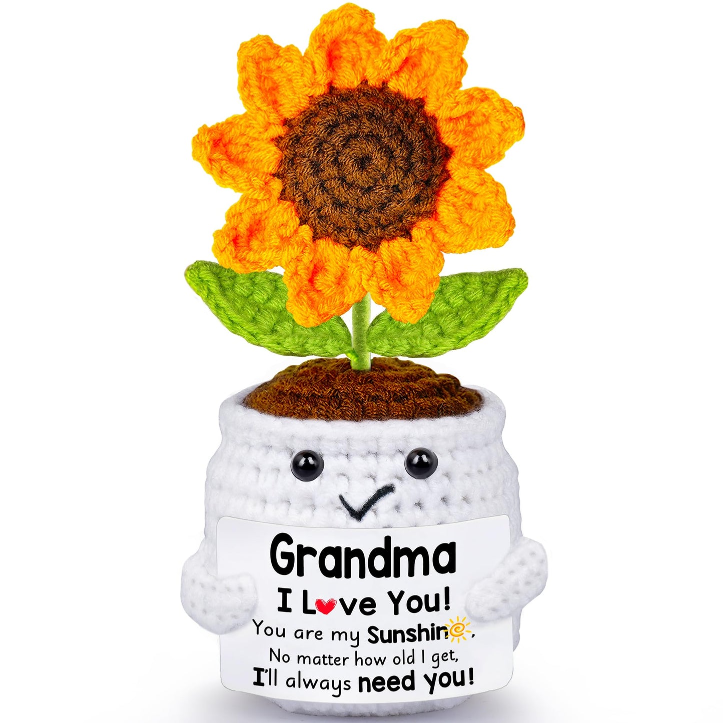 Qunland Easter Gifts for Grandma, Mothers Day Grandma Gifts from Grandkids, Handmade Crochet Mini Sunflower Pot Doll Birthday Gift for Nana Grandmother GaGa, Mother's Day I Love You for Gigi
