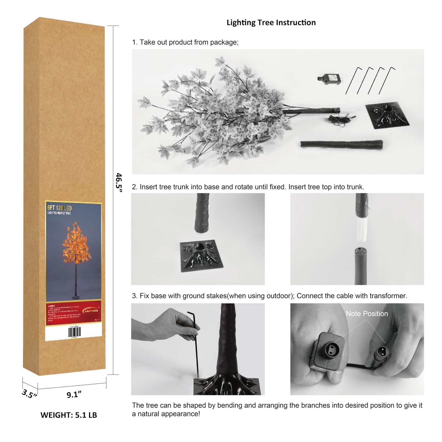 LIGHTSHARE 6FT 120LED Artificial Lighted Maple Tree Warm White Fall Decorations Indoor Ourdoor, Orange
