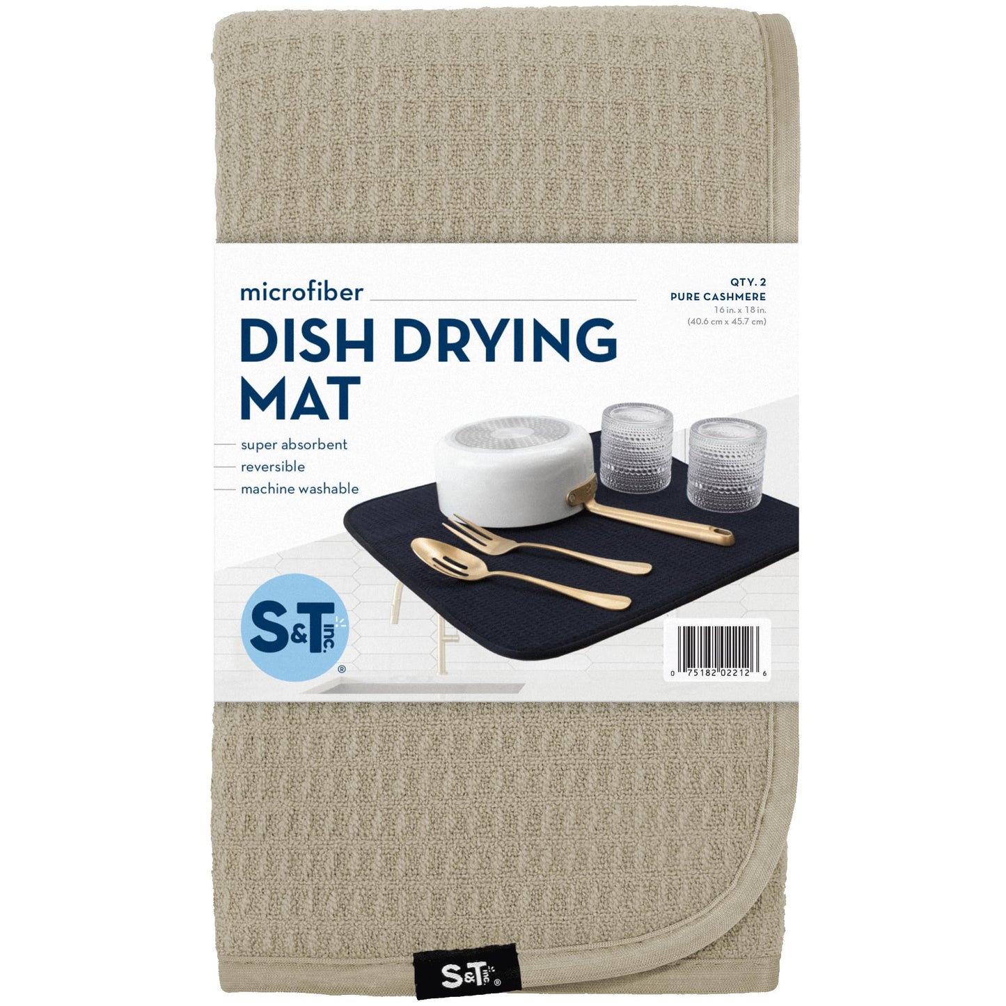 Dish Drying Mat 2 Pack, 16” x 18”, Absorbent Microfiber Kitchen Counter Mat, Dish Drying Pad for Dishes, Utensils, Pots and Pans, Large, Pure Cashmere