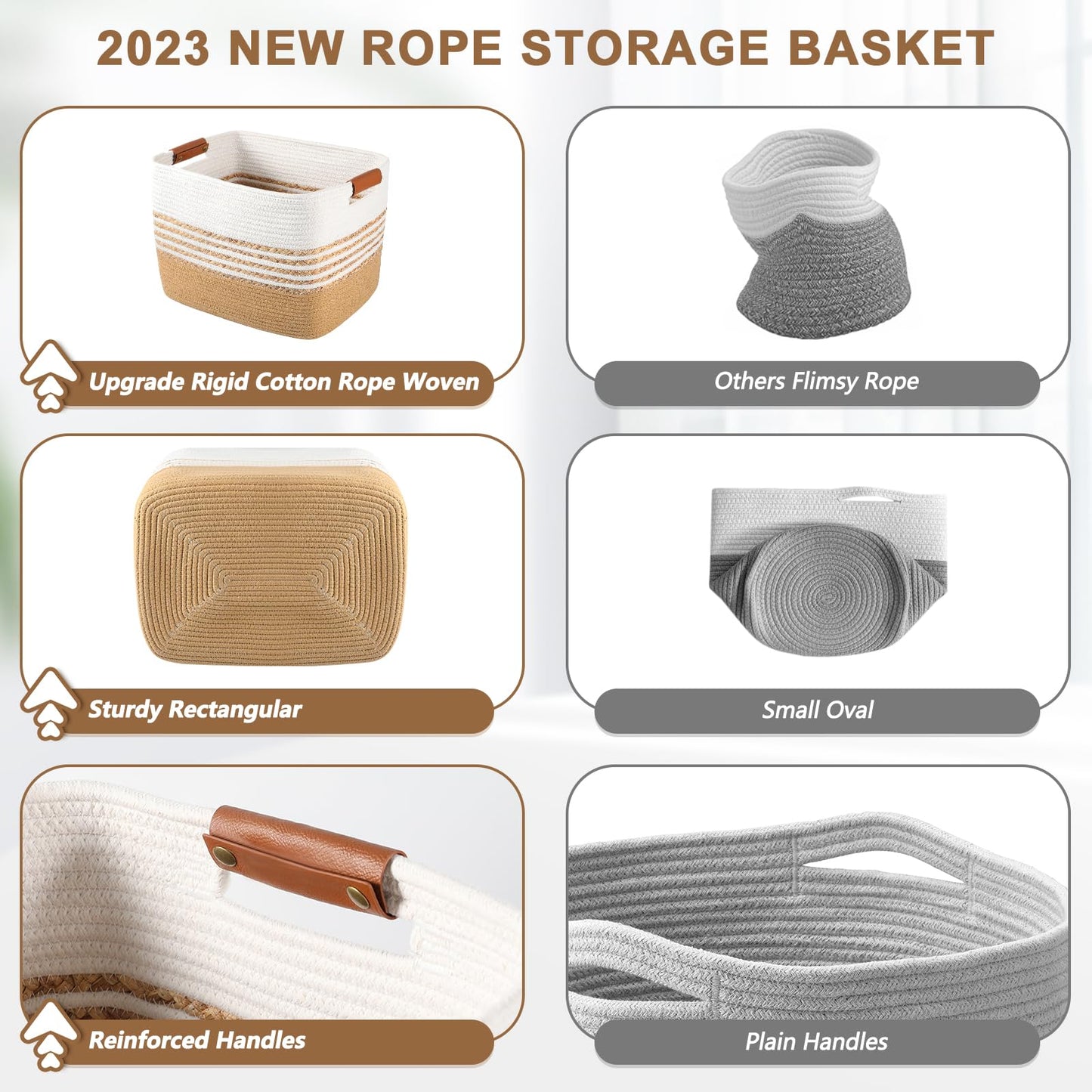 LWYMX Woven Baskets for Storage Gifting, 15.7"x11.8"x11.8" Cotton Rope Basket with Handles Gift Storage Basket for Organizing Bins, Nursery Toy Laundry Blanket Basket for Living Room Closet Shelves