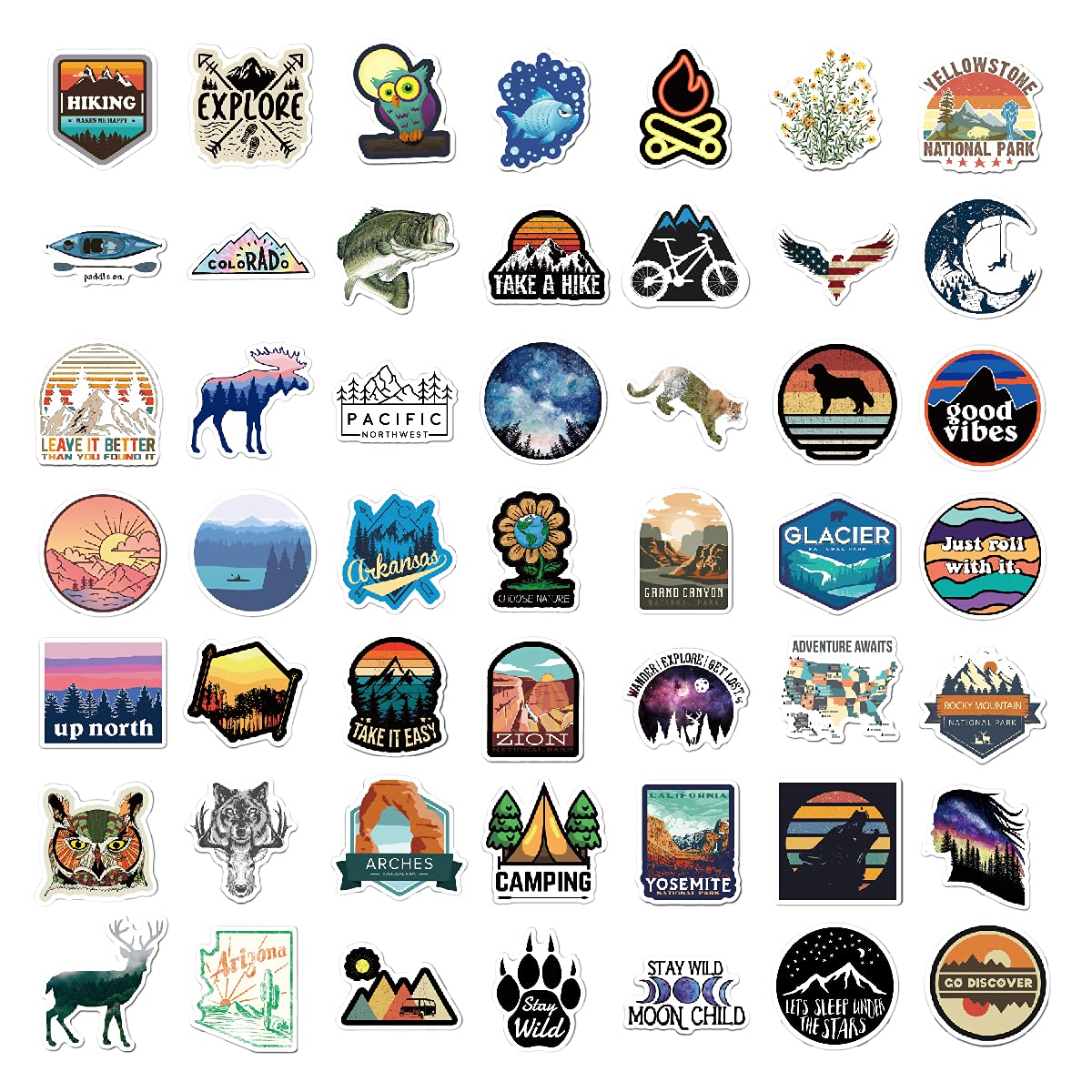 200PCS Camping Stickers - Water Bottles, Outdoor Adventure, Vinyl Waterproof Stickers Packs for Laptop, Travel & Hiking, Bike, Bumper, Suitcase, Luggage, Car, Wilderness, Nature