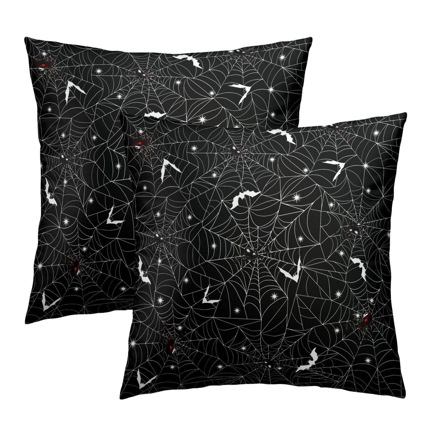 Halloween Spider Web Throw Pillow Covers 18X18 Inches Set of 2 White Bat Pillowcase Soft Cotton Square Cushion Covers for Home Sofa Bedroom Decoration