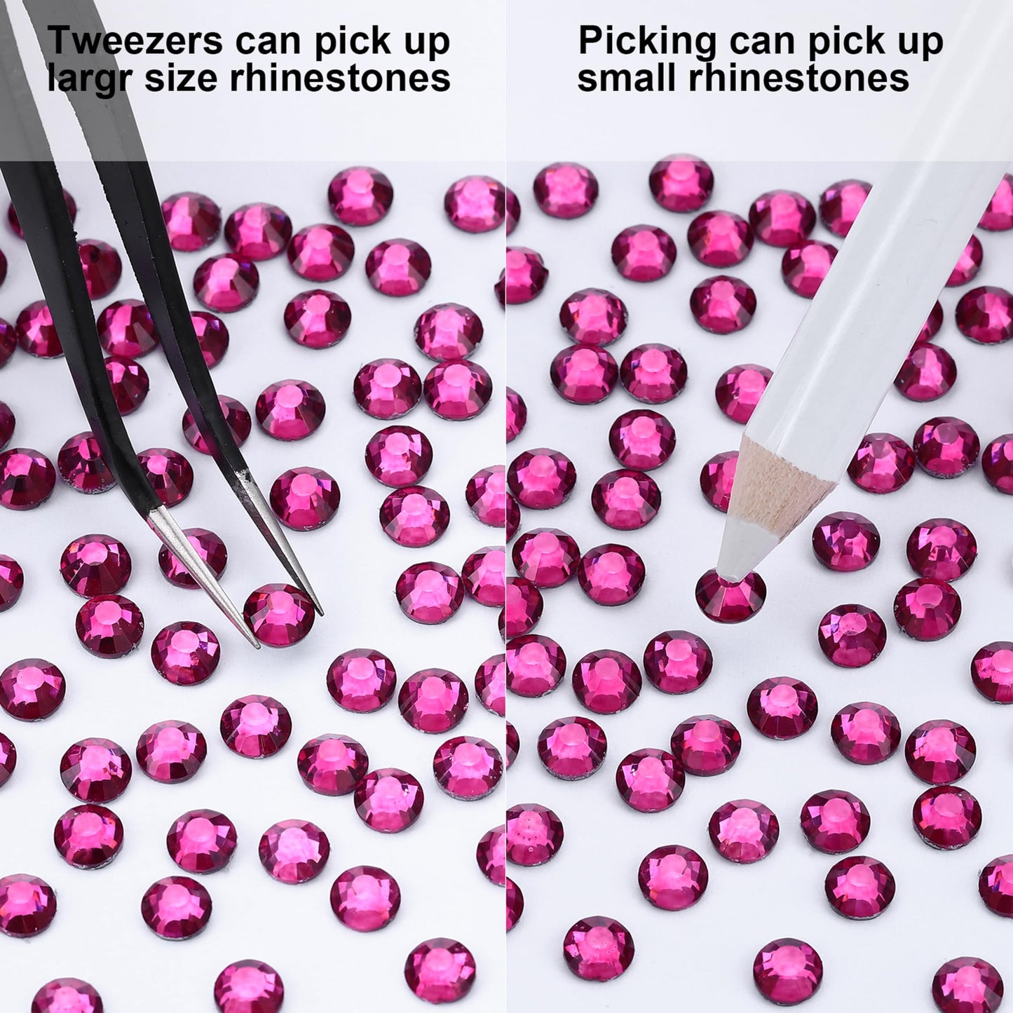 MEIBITE 6796PCS Fuchsia Hotfix Rhinestones Crystal Stones Glass for Fabric Clothes Shirts Sparkly Flat Back Round with Tweezers and Picking Pen (SS6~SS30 Set)
