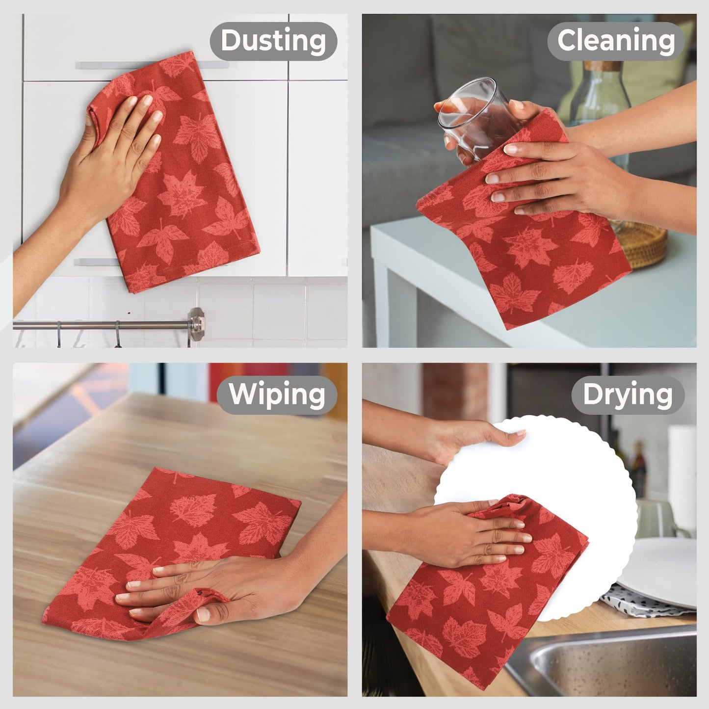 Urban Villa Fall Kitchen Towels Set of 6 Dish Towels for Kitchen 100% Cotton Leaf Print Dish Cloths 20''X30'' Large Multi-Purpose Kitchen Hand Towels Highly Absorbent Kitchen Towels with Hanging Loop