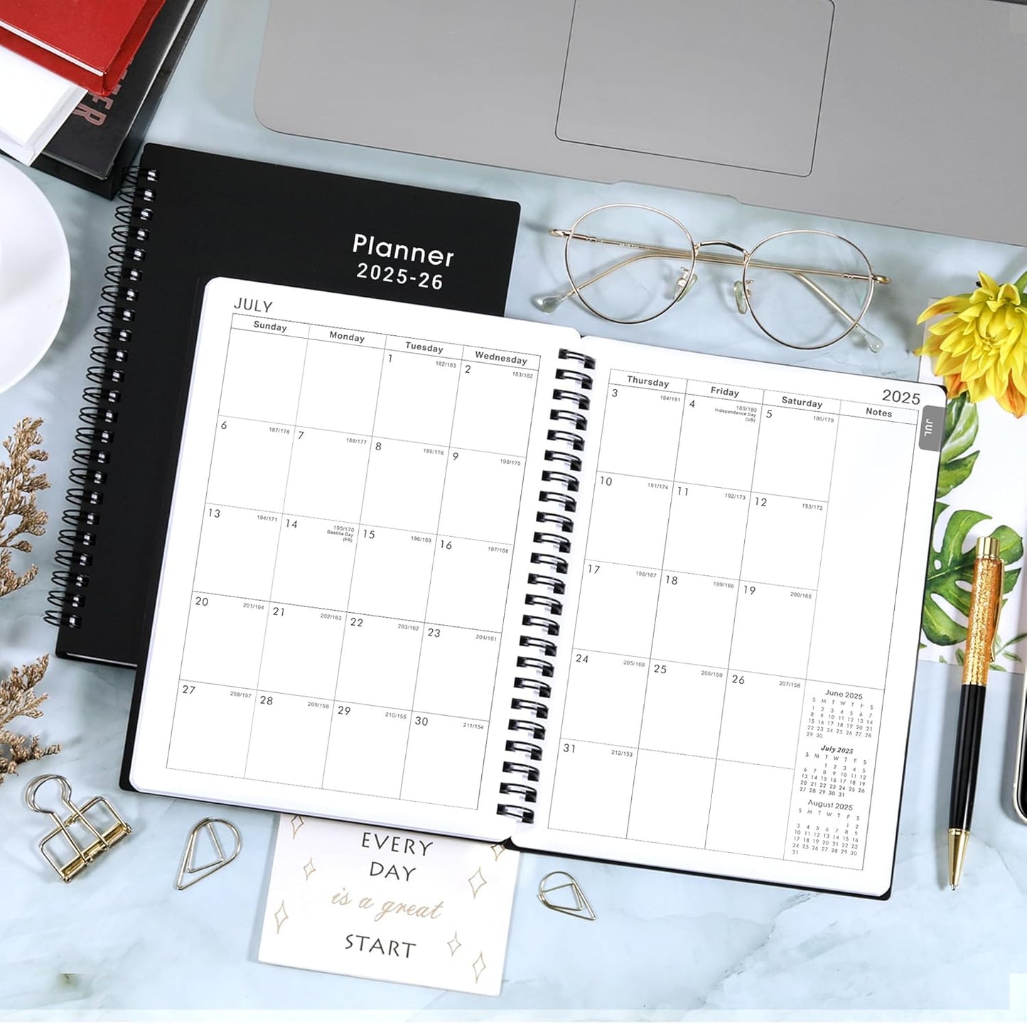2025-2026 Planner - Weekly & Monthly Academic Planner 2025-2026, From July 2025 - June 2026, 6.25 in × 8.3 in, Flexible Cover, Twin-Wire Binding - Classic Black, Improving Your Time Management Skill