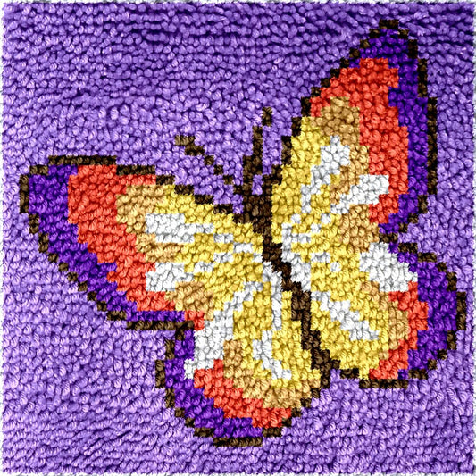 Latch Hook Kits for Kids,DIY Rug Crafts Butterfly Pattern Color Printed Canvas,Latch Hook Kits for Beginners Handmade Needlework Crafts Home Decoration,12"x12"