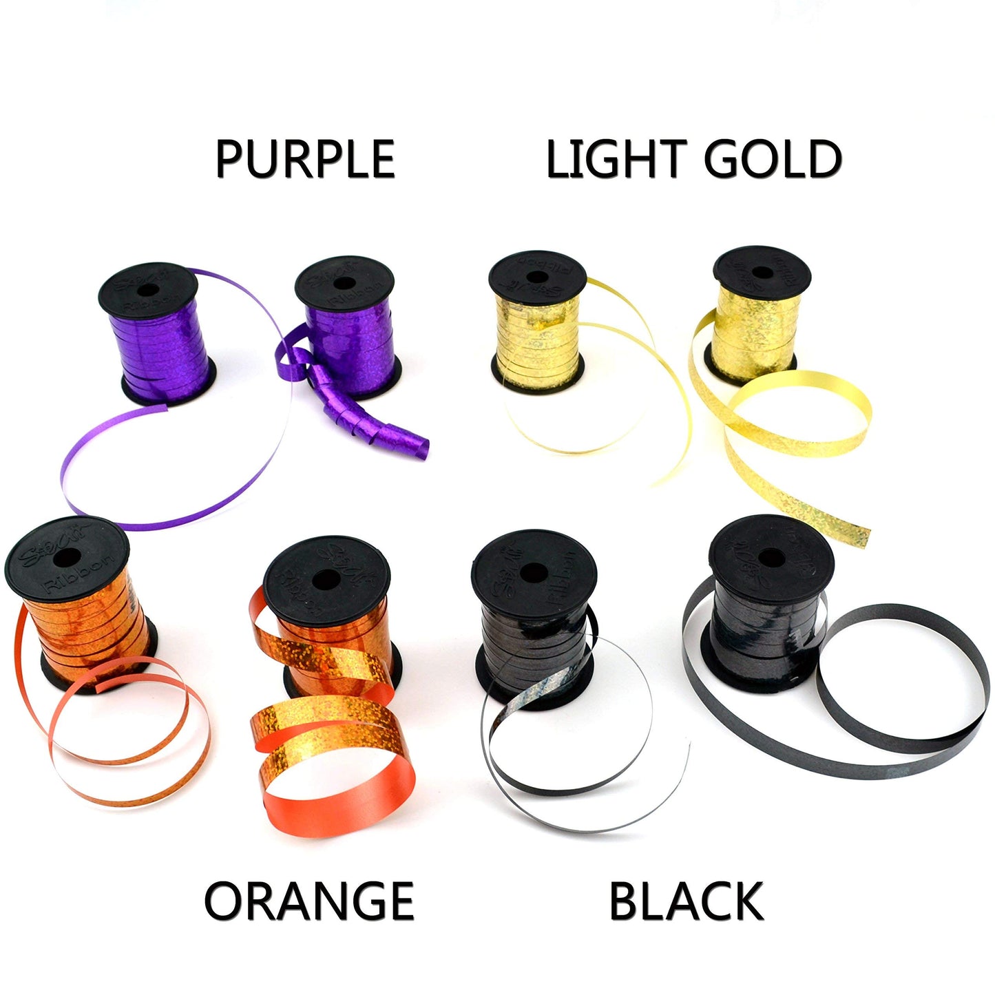 Star 3/16" and 3/8" Holographic Sparkles Curling Ribbon in 12 Colors | 24 Spools in Products Display Quickly | Sparkly Ribbon Great for Gift Wrap and Balloon String