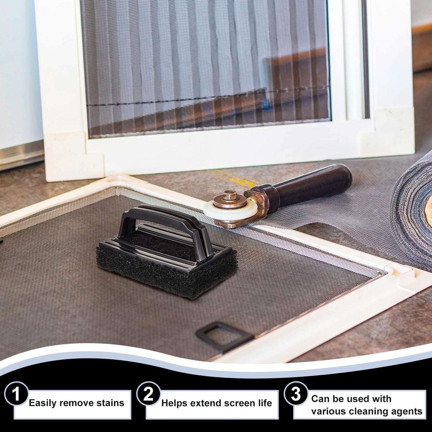 6 Pcs Screen Printing Scrub Pad with Black Handle Screen Print Ink Scrub Brush Chemical Resistant Scrub Cleaner Screen Printing Supplies for Degreasing Reclaiming Mesh Frames Silkscreen Ink Remover