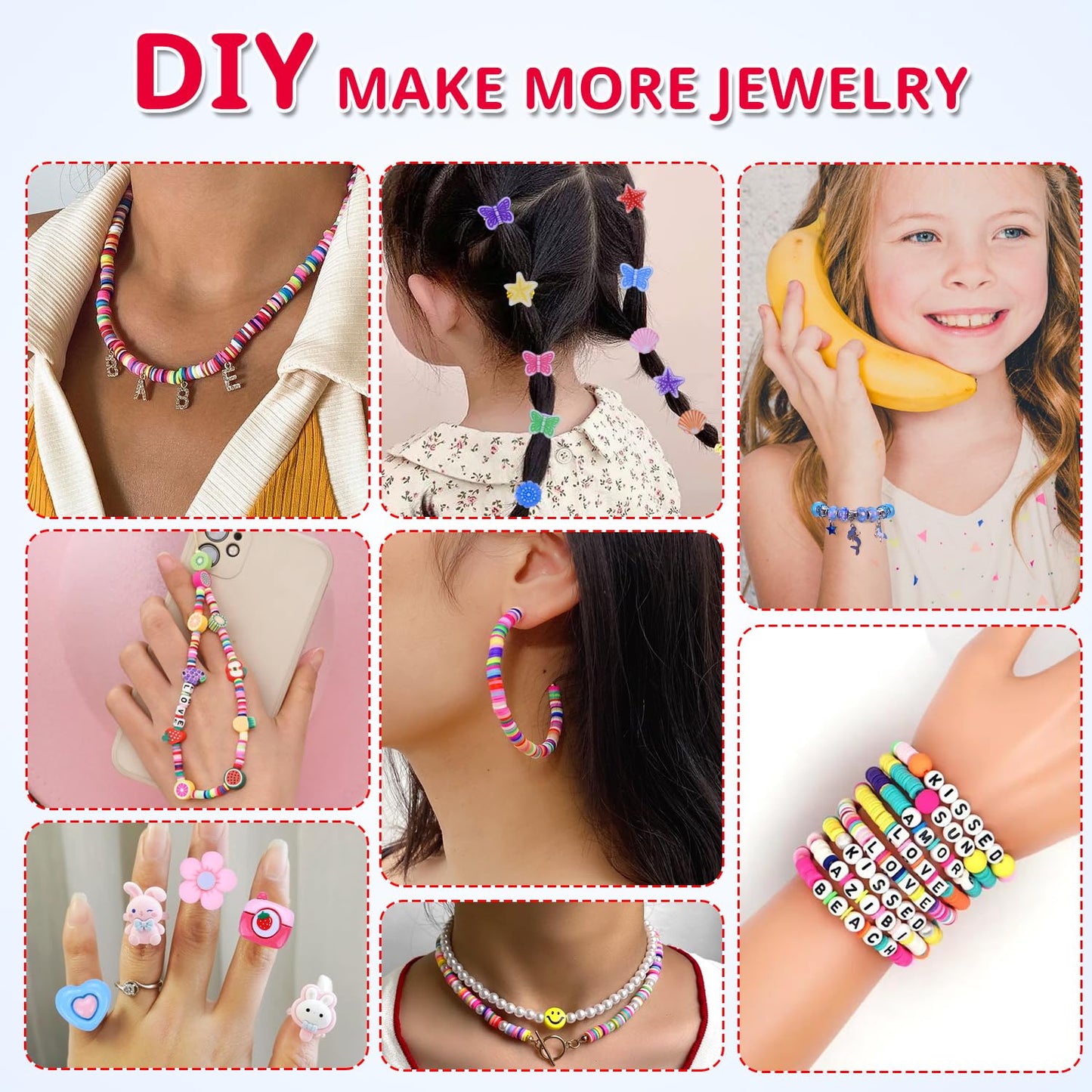 3200 Pieces Girls Toys Bracelet Making Kit, Unicorn/Mermaid Clay Beads Jewelry Activity Kit, DIY Crafts Birthday Christmas Gifts for Girls Ages 5 6 7 8 9 10 11 12 Years Old (Light Pink)
