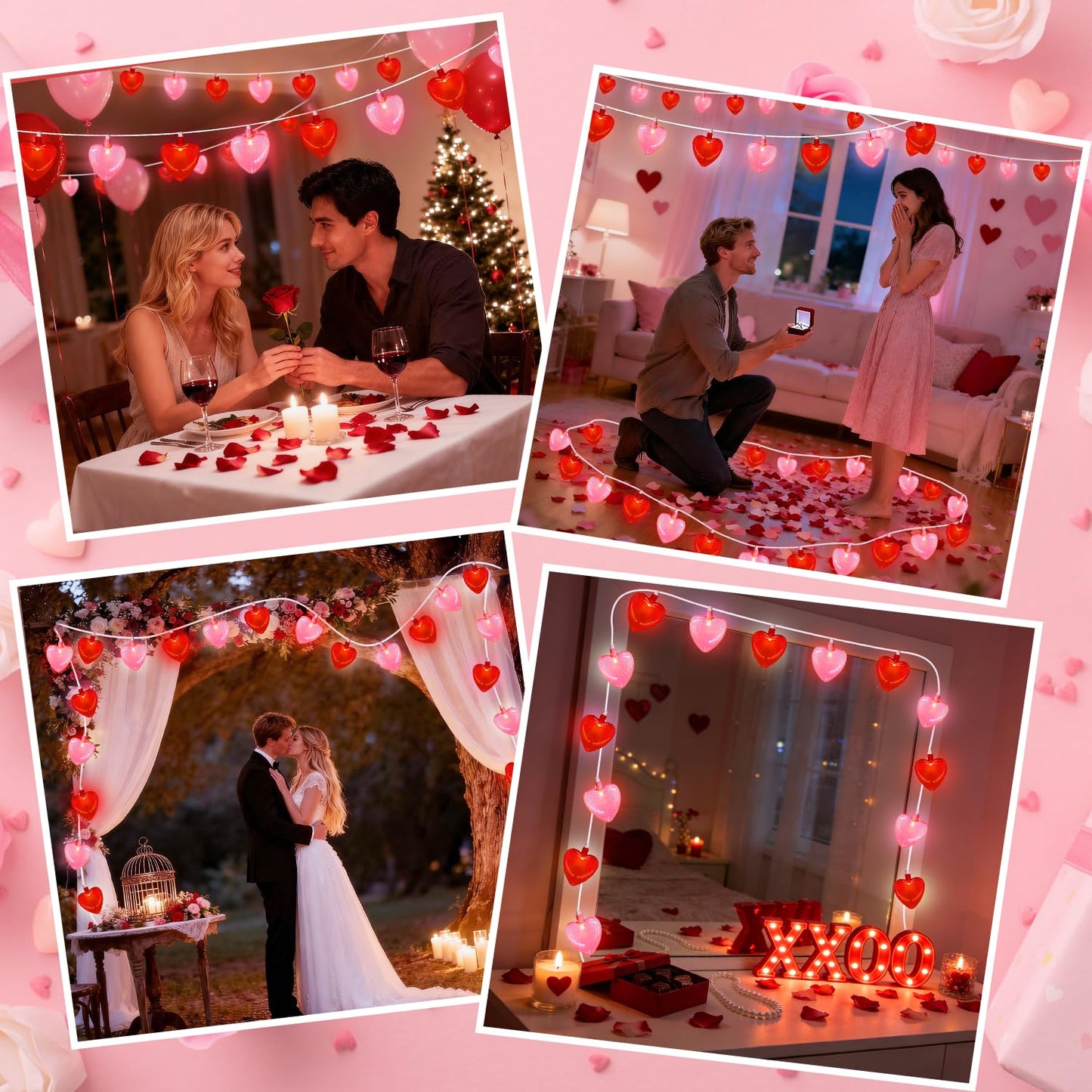 LED Valentines Day Lights - 8.5Ft Led Red and Pink Heart String Lights with Sequins, Plug in Valentine Day Heart Lights Outdoor Waterproof for Valentines Day Decorations for the Home & Party, 0.48W