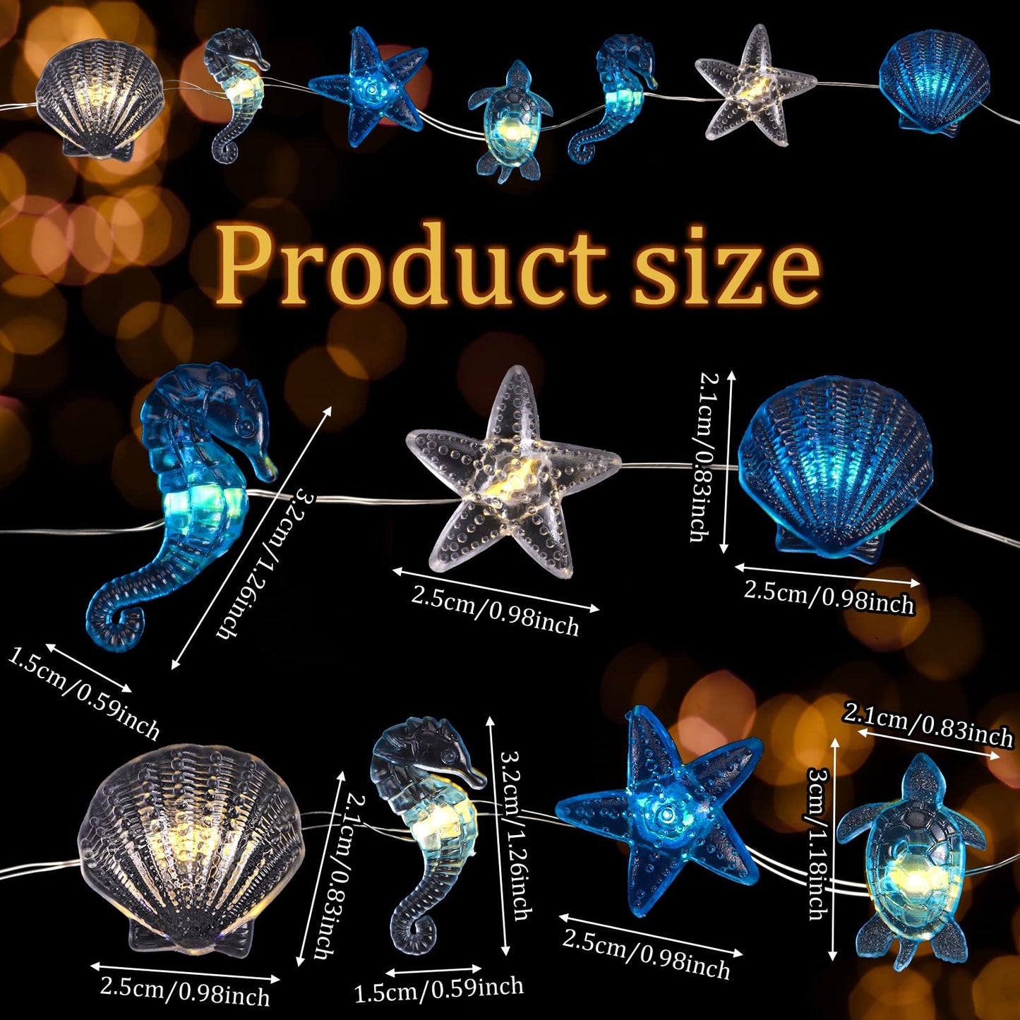 Zhanmai 2 Pcs Ocean Decor String Lights for Bedroom Nautical Theme Seashell Seahorse Conch 10ft 30 LED Battery Operated String Lights for Xmas Tree Ornaments Birthday Holiday Party Decor