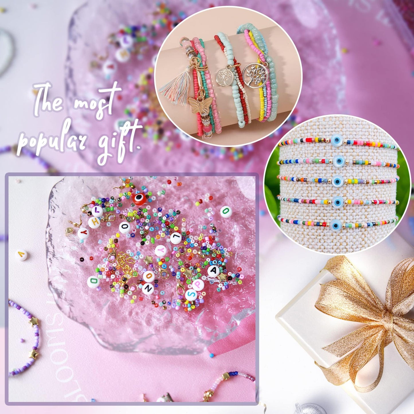 49000pcs 2mm Seed Beads 92 Colors Small Beads Kit Bracelet Beads with Pendant Charms Kit and Letter Beads for Bracelets Necklace Ring Making, DIY, Art and Craft