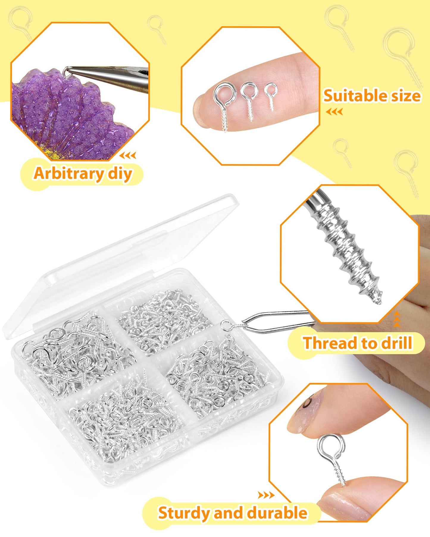 600pcs   Small Screw Eye Pins for Jewelry Making & DIY Crafts, Mini Eyelet Screws for Art Projects & Bead Charms, Tiny Eye Hooks & Screw Eyes for Crafts (Gold & Silver, 3 Sizes)