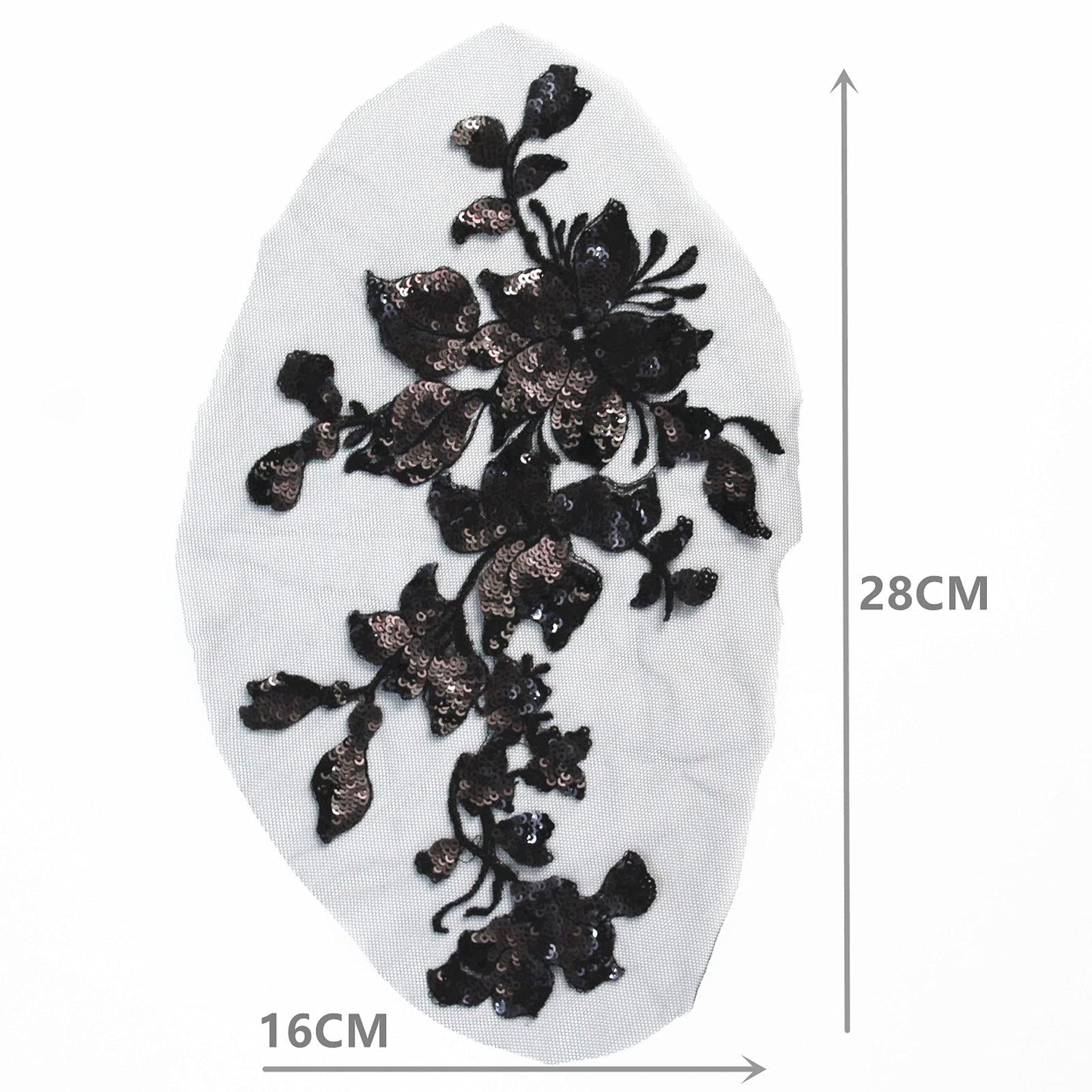 SUNMOVE Embroidery Sequin Lace Applique Sewing Flower Fabric Collar Patch for Wedding Gown Dress Bridal DIY Crafts(Black)