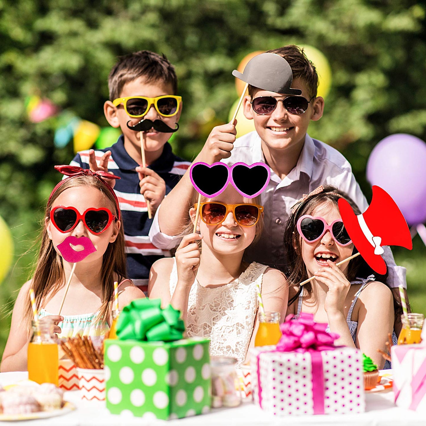 Gejoy 60 Pcs Graduation Photo Booth Props DIY Kit Funny Selfie Props Accessories for Grad Wedding Prom Party Supplies Favors with Mustache on a Stick, Hats, Glasses, Mouth, Bowler, Bowties(Classic)