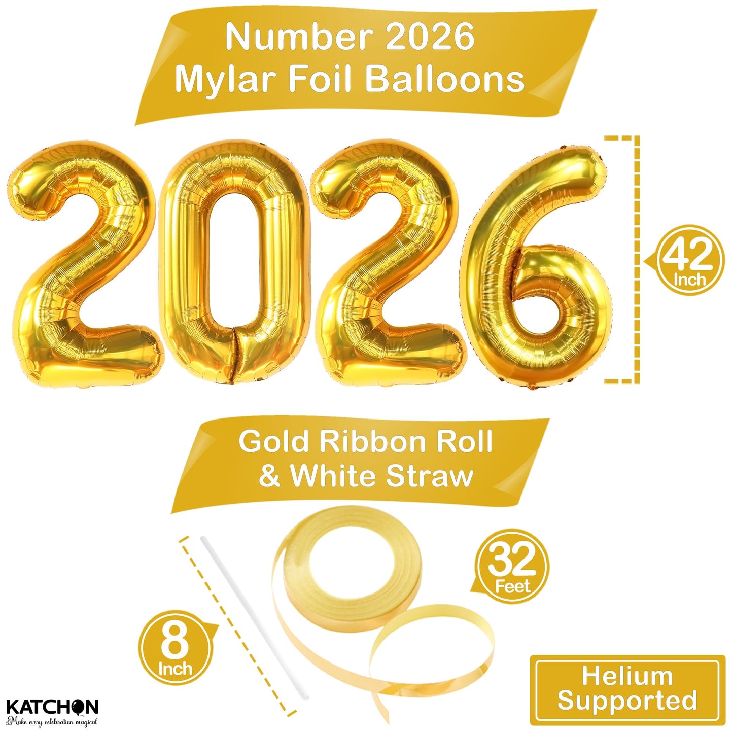 Gold 2026 Balloons 42 Inch, Giant - Gold Graduation Decorations 2026, Foil Number 2026 Graduation Balloons Class of 2026 Decorations | Graduation Party Decorations | Prom Decorations 2026, Katchon