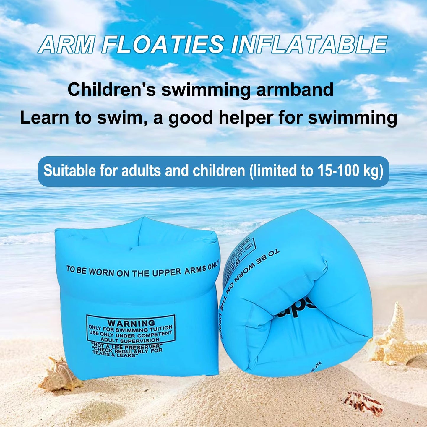 Arm Floaties for Kids and Adults, Pool Floats for Toddlers, Inflatable Water Wings for Beginner Swimmer, Blow up Swimming Arm Swimmies for Children and Adults 30-150LBS(3 Pack)