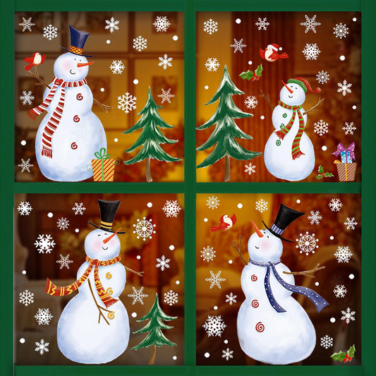 Christmas Window Clings Snowman Window Clings Snowflakes Decals Static Stickers for Christmas Decorations Indoor Décor Ornaments Xmas Party Supplies