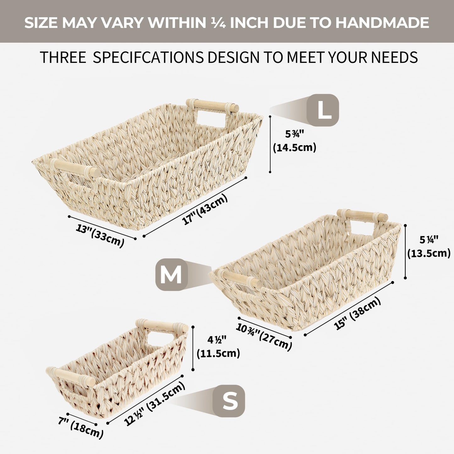 2-Pack Wicker Storage Baskets, Storage Baskets for Shelves, Trapezoid Wicker Baskets with Handles, Waterproof Woven Basket, Storage Baskets for Shelves, Butter Milk