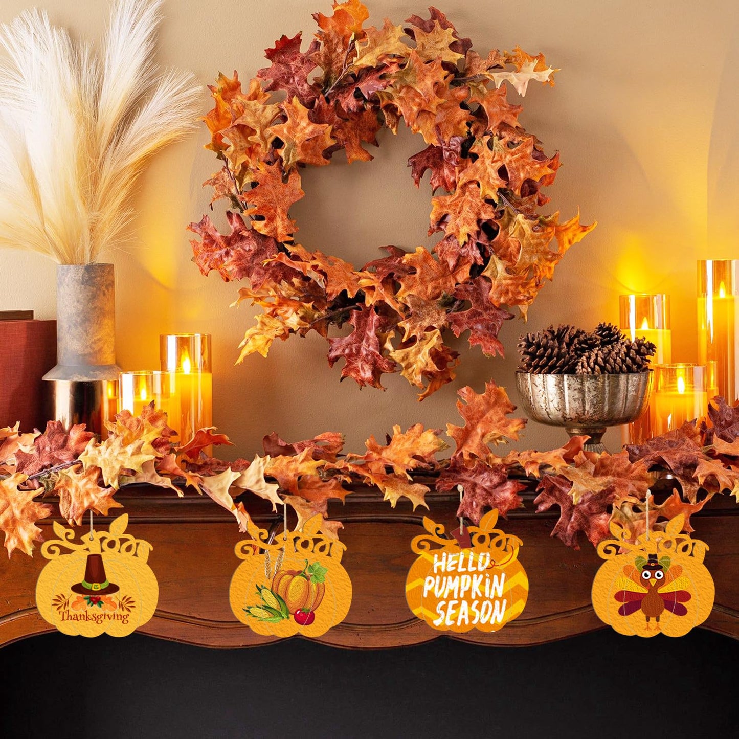 Wooden Pumpkins Ornaments to Paint Halloween Thanksgiving Decoration Cutouts Unfinished 24PCS 3.5 inches, DIY Blank Unfinished Pumpkin Wood Discs Ornament for Home Harvest Crafts Hanging Autumn