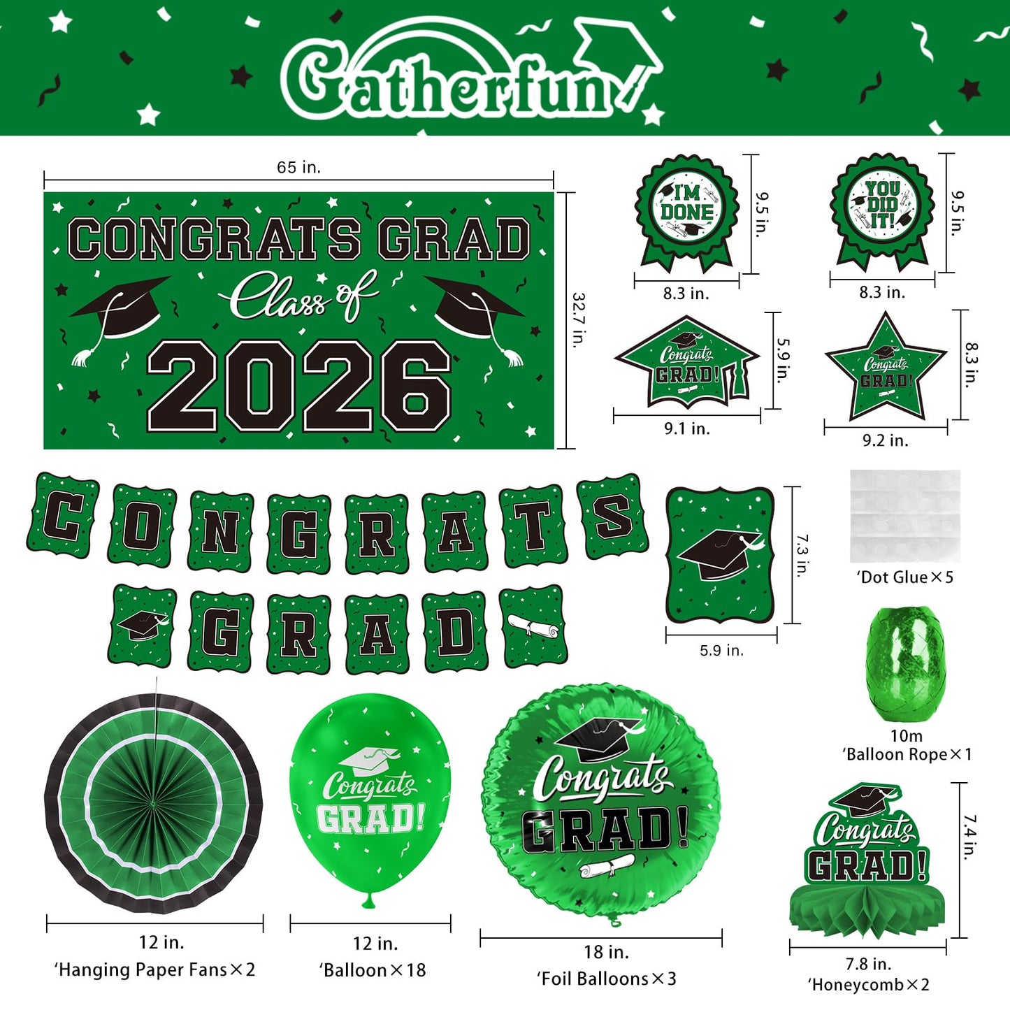 Green Themed 2026 Graduation Decorations Set - Congrats Grad Banner, Class of 2026 Backdrop, Balloons & Streamers Kit - Complete Party Supplies for High School & College Celebrations