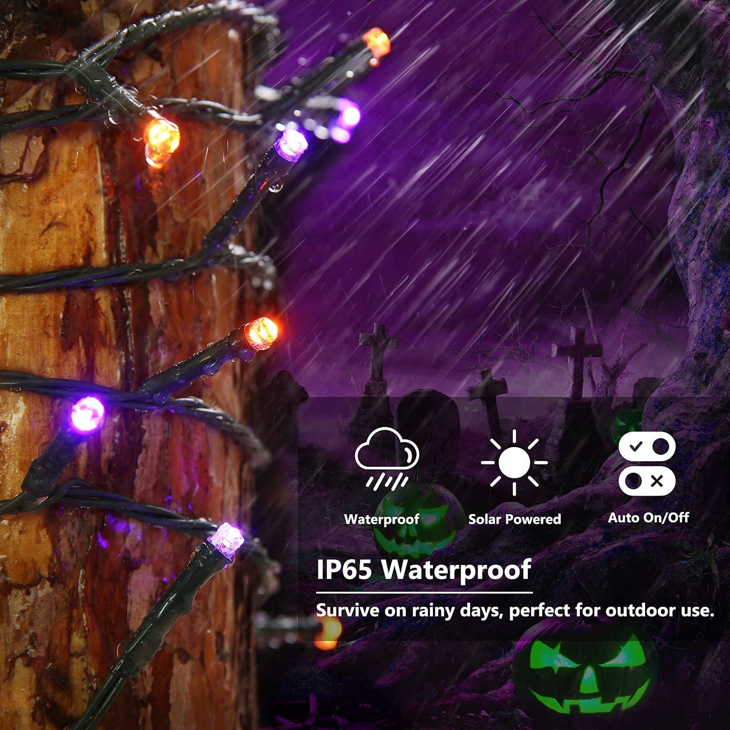 2 Pack Orange Purple Halloween Solar String Lights Total 144 FT 400 LED 8 Modes Waterproof Solar Halloween Lights Outdoor for Halloween Decorations