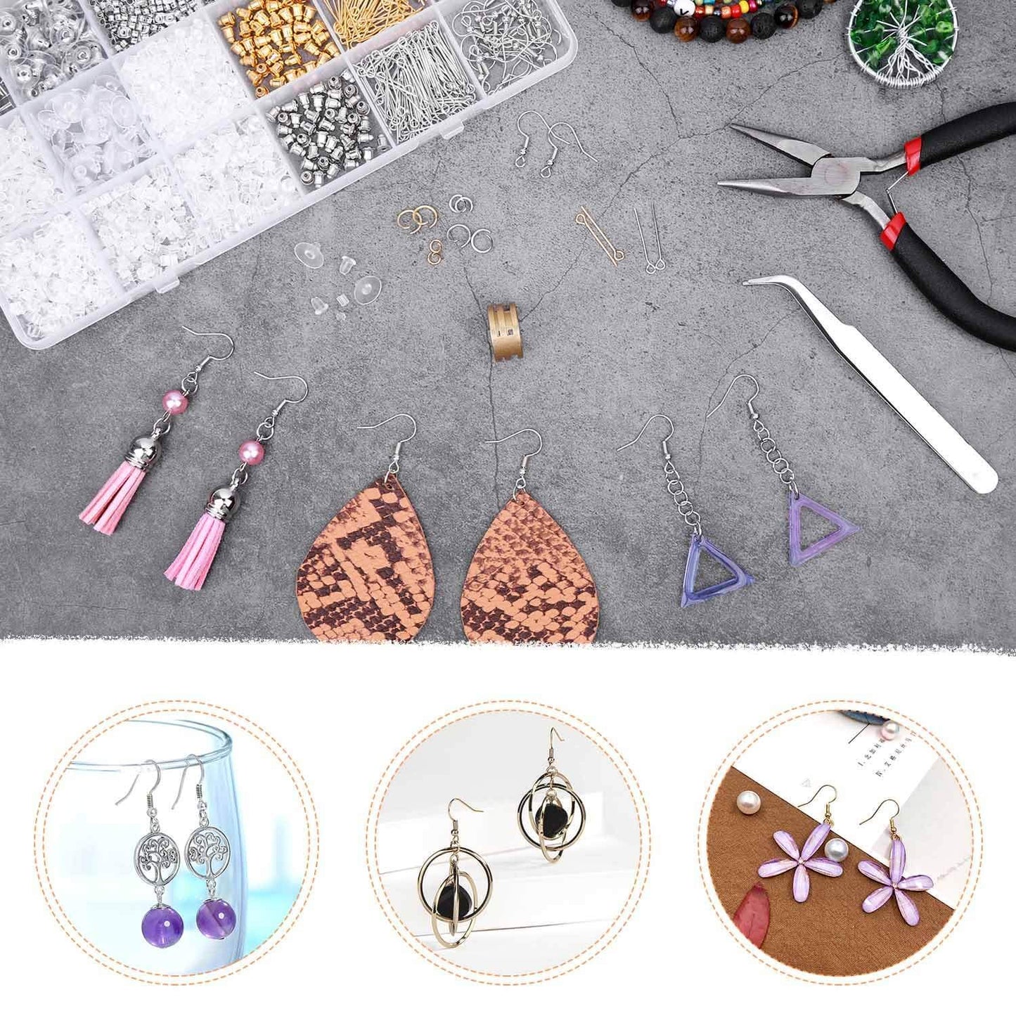 Earring Making Kit with Earring Hooks Findings, Earring Backs Posts, Jump Rings for Jewelry Making Supplies, 2320Pcs