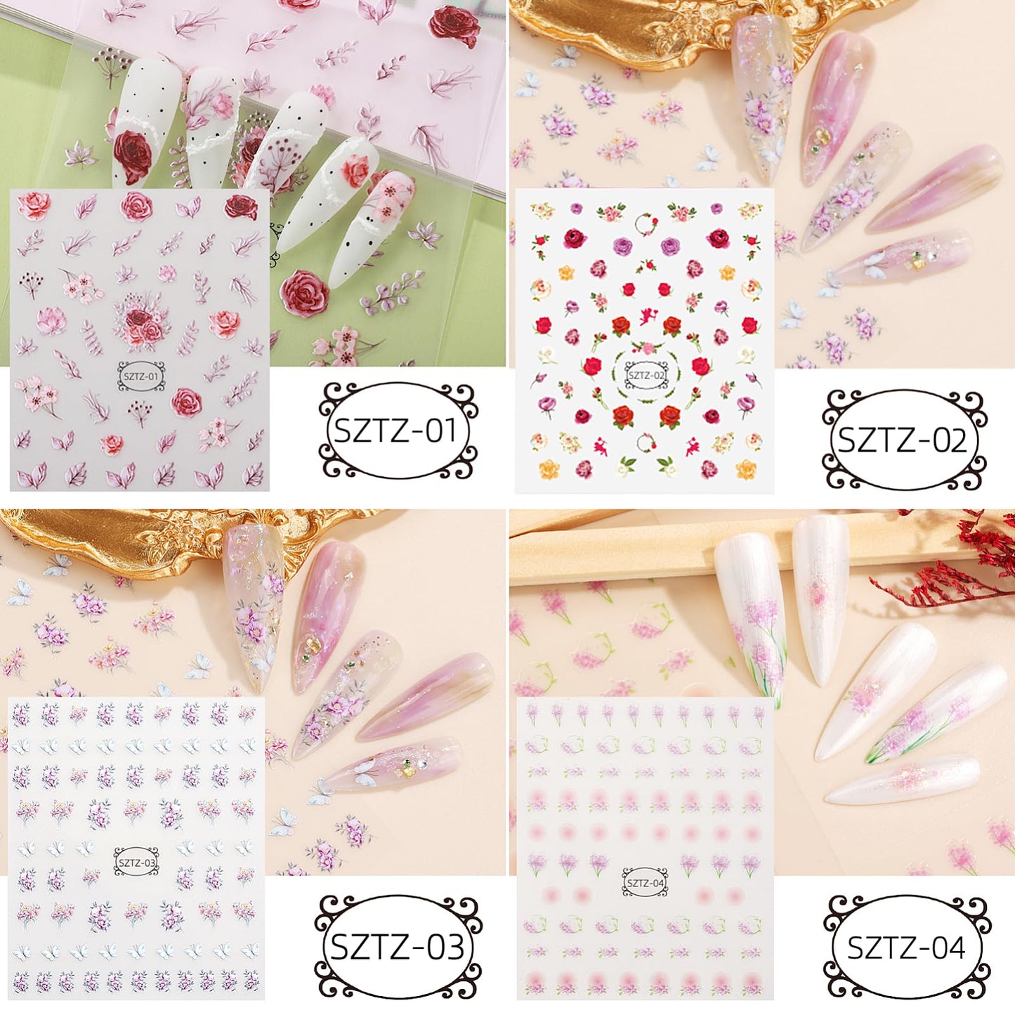 editTime 5000 Pieces (5 Boxes) Shiny Colorful Nail Art Rhinestones Nail Stone Gems Design Kit and 4 sheets flower nail art stickers with a Curved Tweezers and a Nail Brush (multicolor)