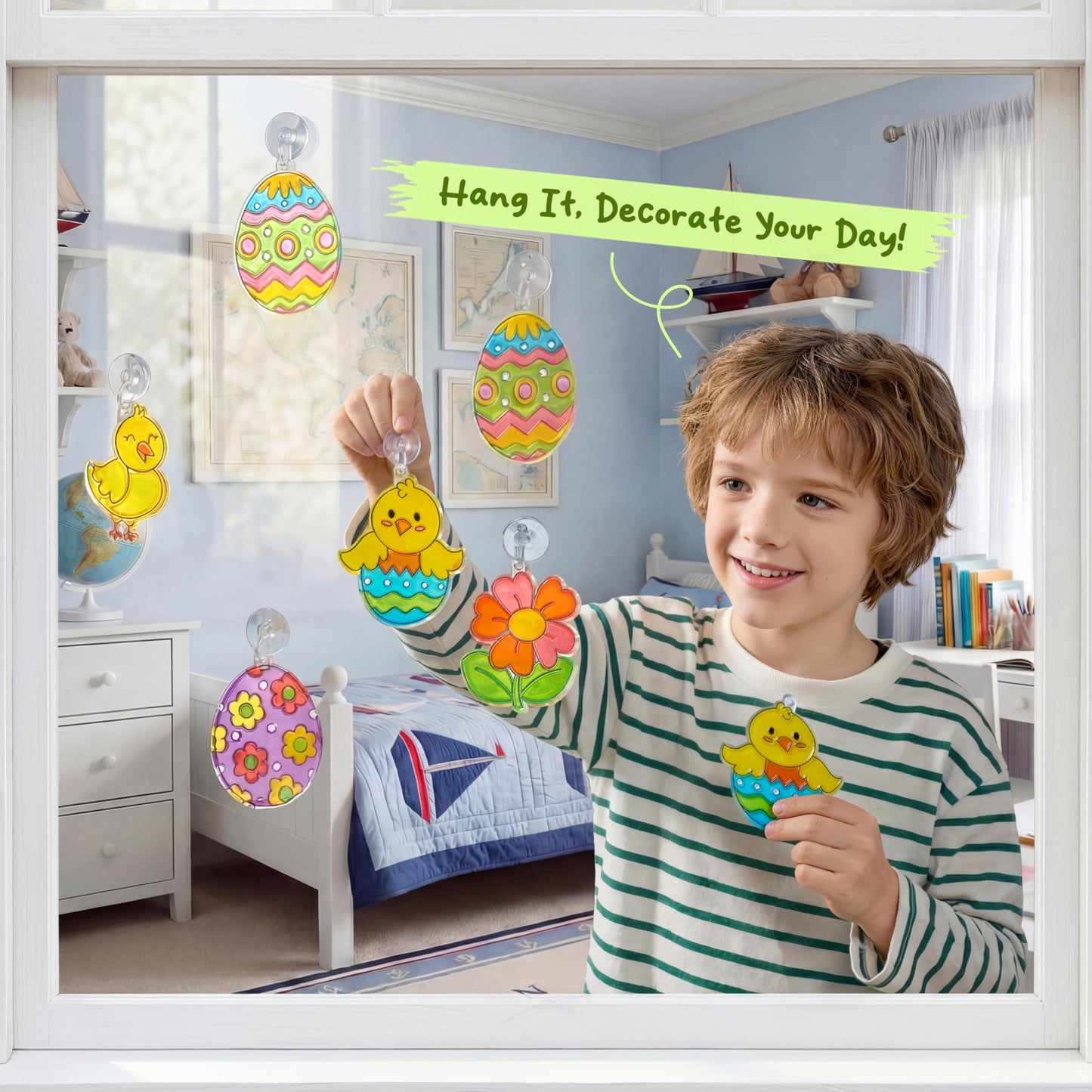 18 Pcs Easter Suncatchers Crafts Set, Suncatcher Window Art Craft Kit for Kids Art & Home School Activities Party Favor Easter Party Supplies