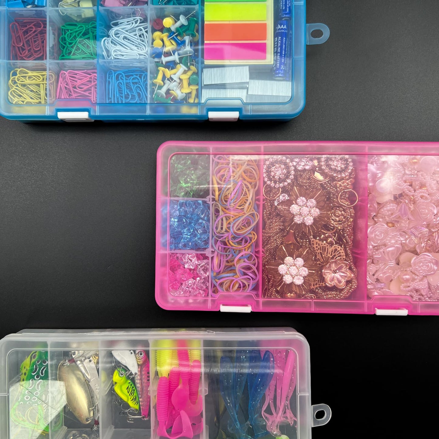 DUOFIRE Plastic Organizer Container Storage Box Adjustable Divider Removable Grid Compartment for Jewelry Beads Earring Tool Fishing Hook Small Accessories(18 grids, Blue X 2)