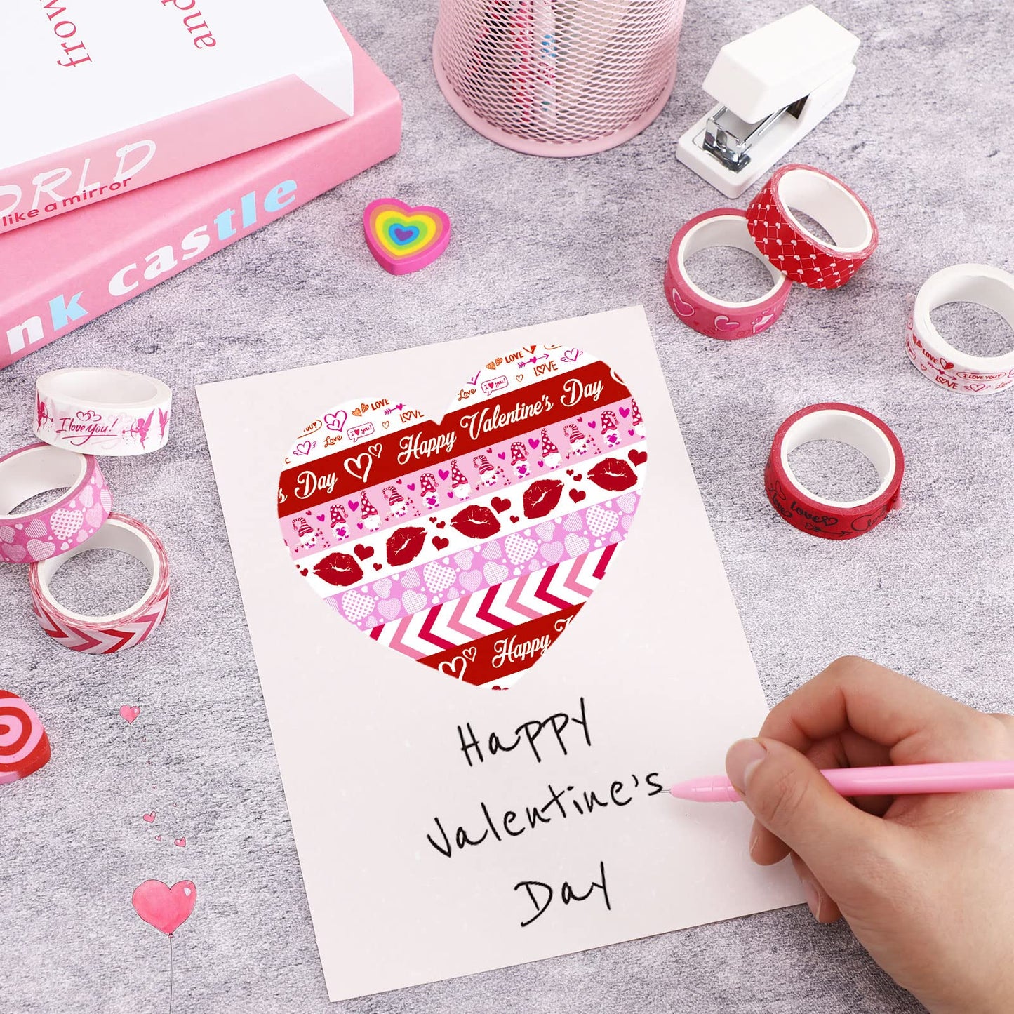 12 Rolls Valentine's Day Washi Tape 15mm Red Pink Love Valentines Masking Tapes Wedding Party Decorations for DIY Scrapbook Journal Card and Gift Wrapping