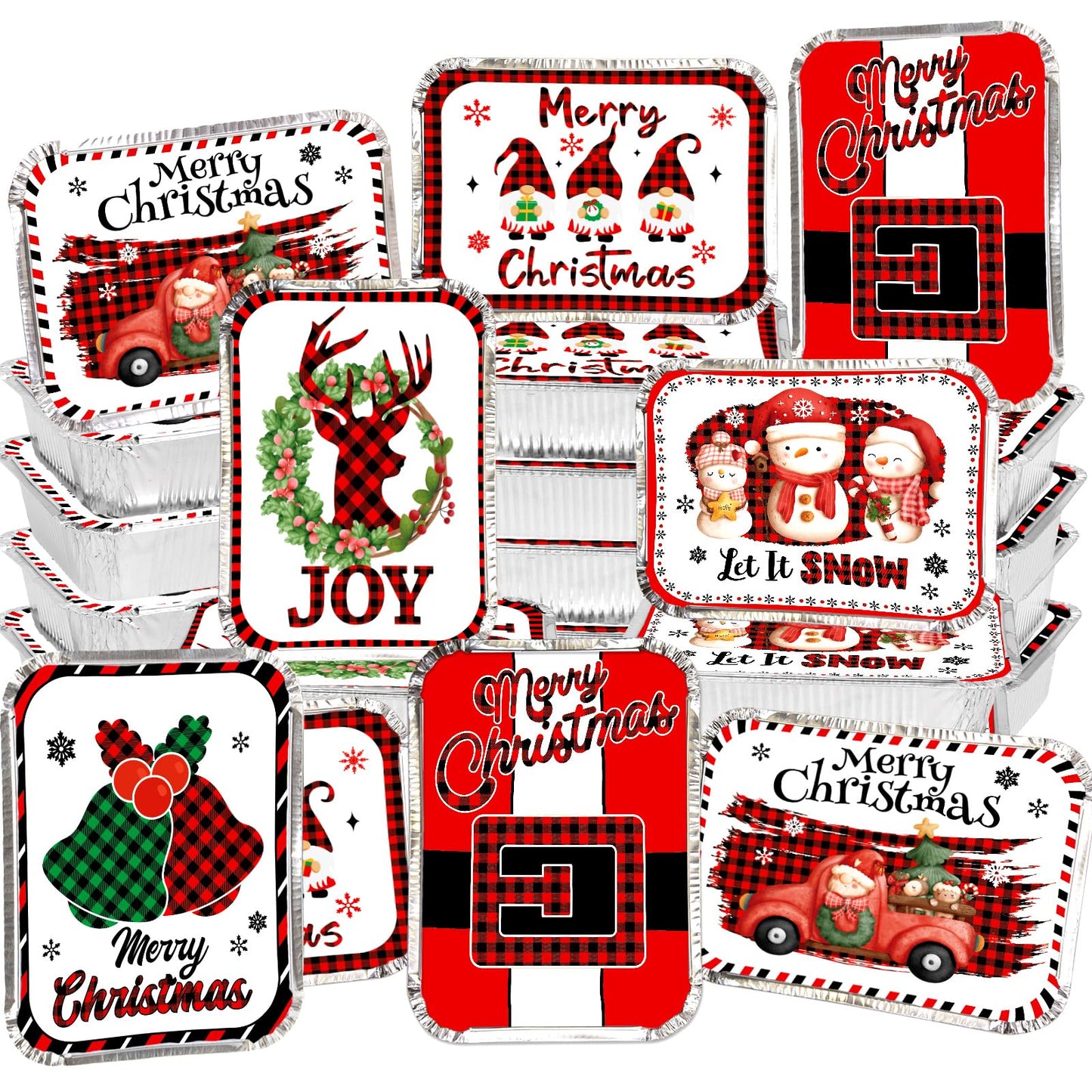 Christmas Aluminum Leftover Containers 36PCS Watercolor Christmas Food Storage with Lids Disposable To Go Containers Foil Tin Pans Winter Holiday Party Supplies