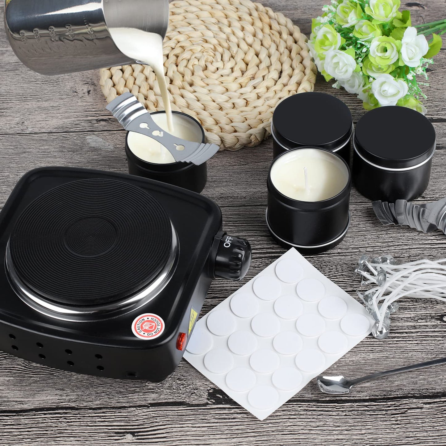 DINGPAI Hot Plate for Candle Making, Black Color Electric Hot Plate for Melting Wax, Chocolate, Candy and More