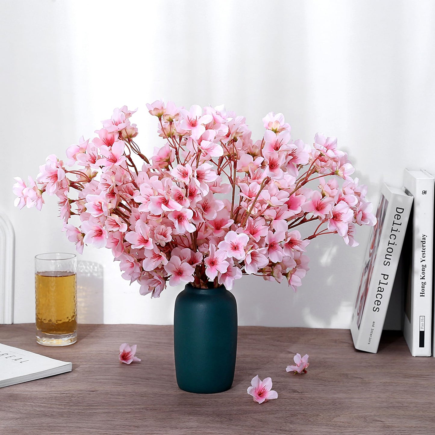 6Pcs Artificial Cherry Blossom Branches Decor Fake Flowers 16" Silk Faux Flowers for Decoration Spring Peach Bouquet Home Wedding Bedroom Party Japanese Garden Table Centerpiece Decor(Pink)