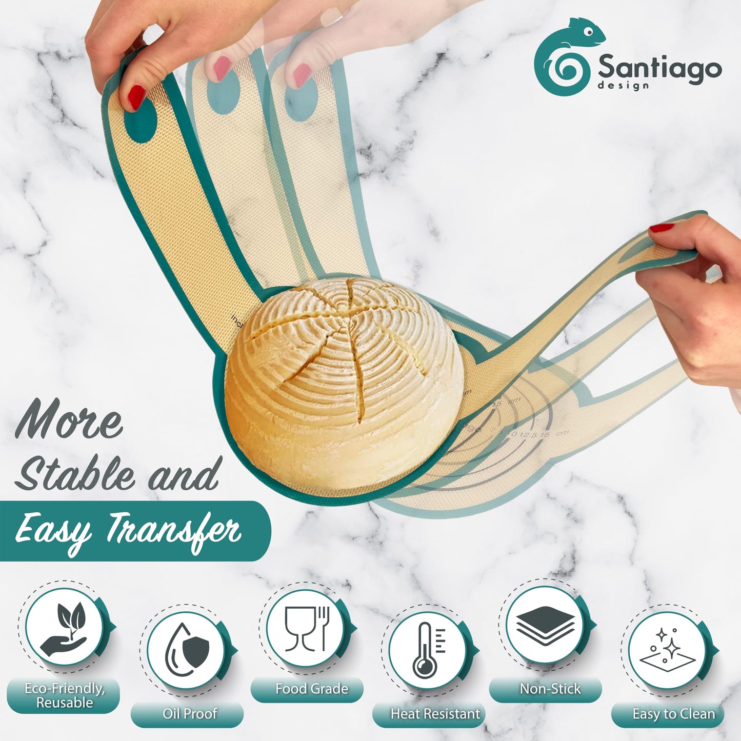 Santiago Design® | Silicone Bread Sling Dutch Oven 2PCS | Non-Stick & Easy Clean Reusable Silicone Bread Baking Mat | Bread Baking Sheet Liner for Transferable Dough | Extra Long Handles