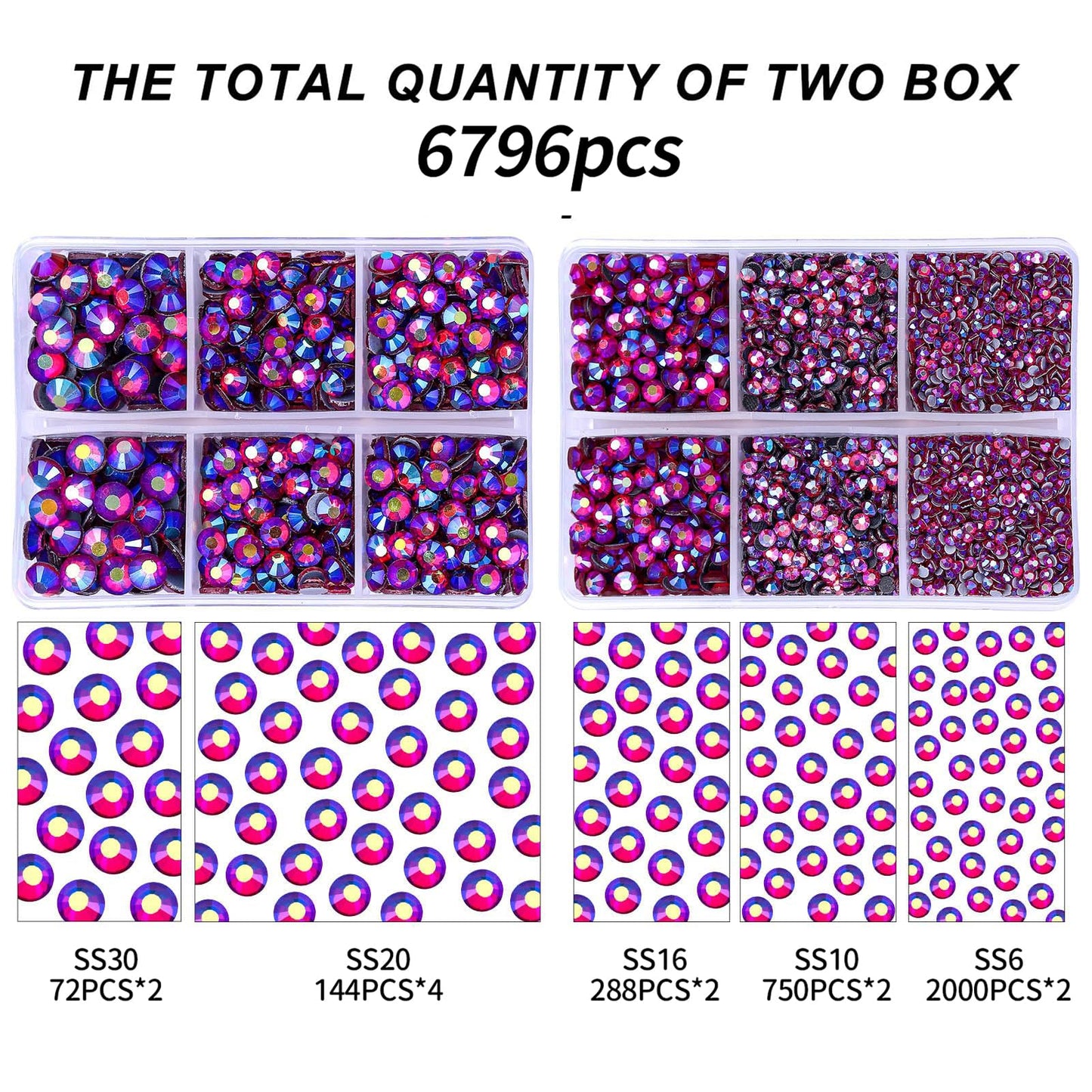 MEIBITE 6796PCS Red Ab Hotfix Rhinestones Crystal Stones Glass for Fabric Clothes Shirts Sparkly Flat Back Round with Tweezers and Picking Pen (SS6~SS30 Set)