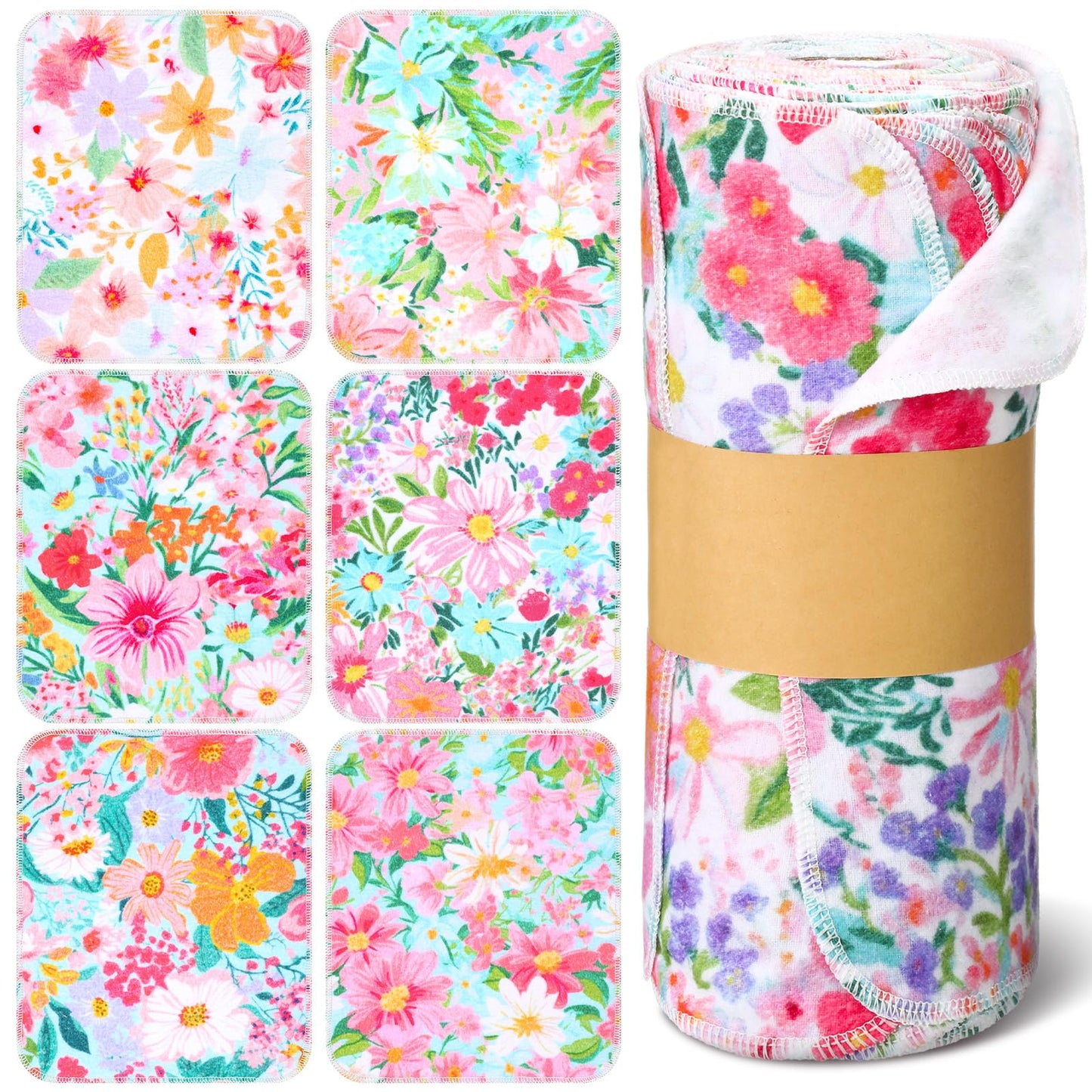 36 Pack Bright Flowers Reusable Cleaning Cloths Washable Cotton Kitchen Towels for Home (Nitid Color)