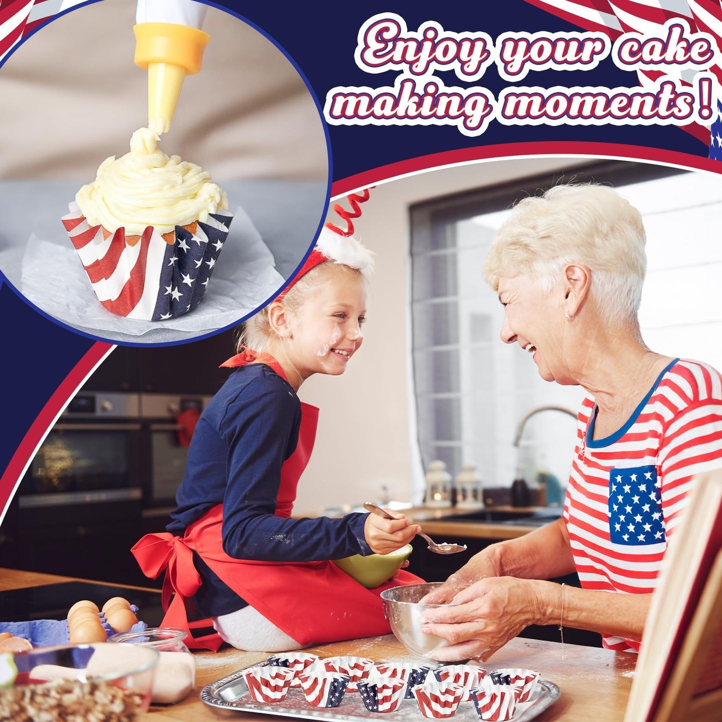 R HORSE 200Pcs American Flag Cupcake Liners, July 4th Grease-resistant Mini Size Cupcake Cups for Baking, Heavy Duty Paper Cupcake Wrappers Muffin Baking Cup for 4th of July Independence Day