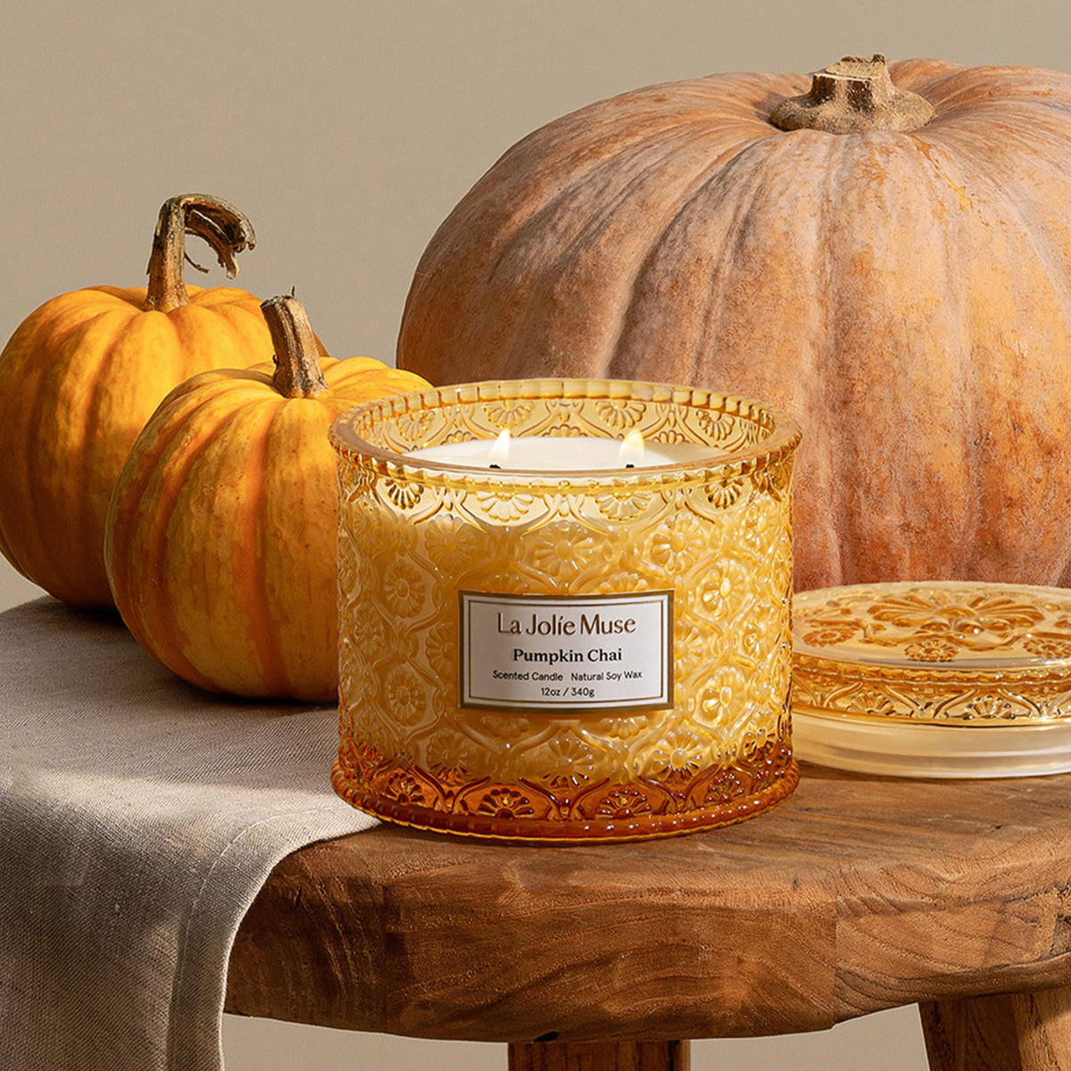 LA JOLIE MUSE Pumpkin Chai Scented Candles for Home, Natural Soy 2-Wick