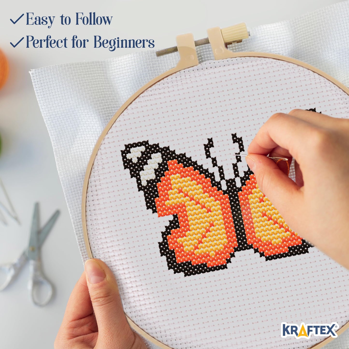 Floral Stamped Cross Stitch Kits for Beginners - 3 Pack. DIY Embroidery Needlepoint Patterns for Adults. Easy Cross Stitch Kits for Beginners (Garden Creatures)