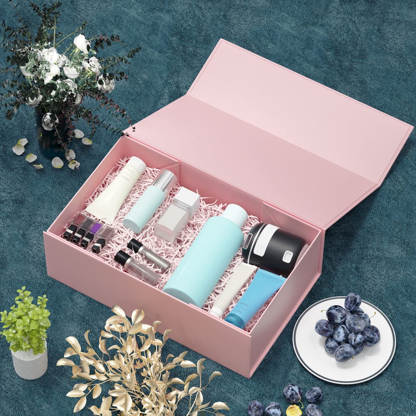 Pink Gift Box, 9.5x6x3'' Gift box for Presents with Lids Magnetic Closure Rectangle Collapsible for Bridesmaid Proposal Box, Wedding, Christmas, Halloween, Birthday Gift Packging
